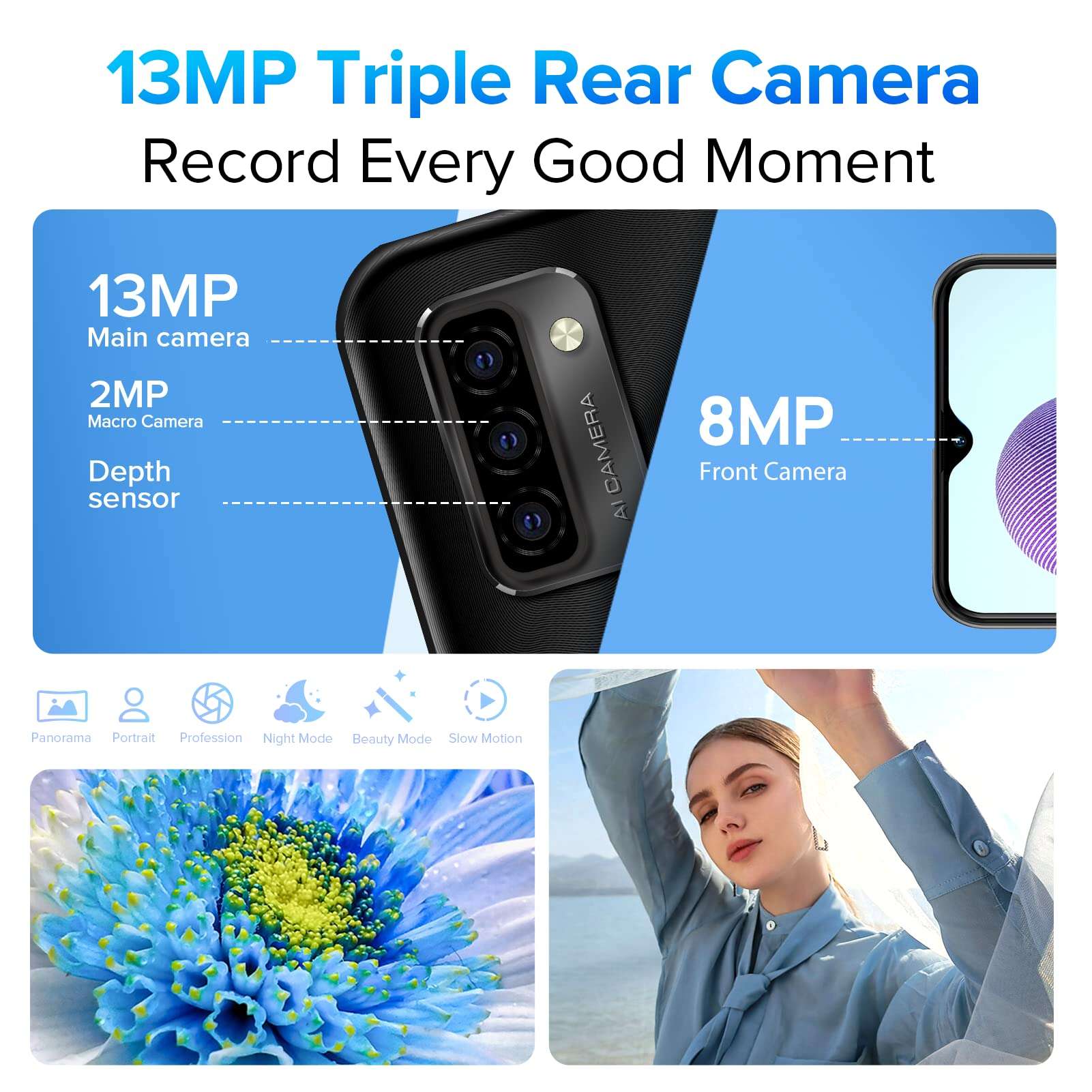 Ulefone Note 12 Unlocked Cell Phone, 4G Unlocked Smartphone, 6.82” Ultra-Large Screen with Slim Structure, 7700mAh Battery, 4+128GB, 3-Card Slot, Face Unlock/Fingerprint Recognition, Black 5