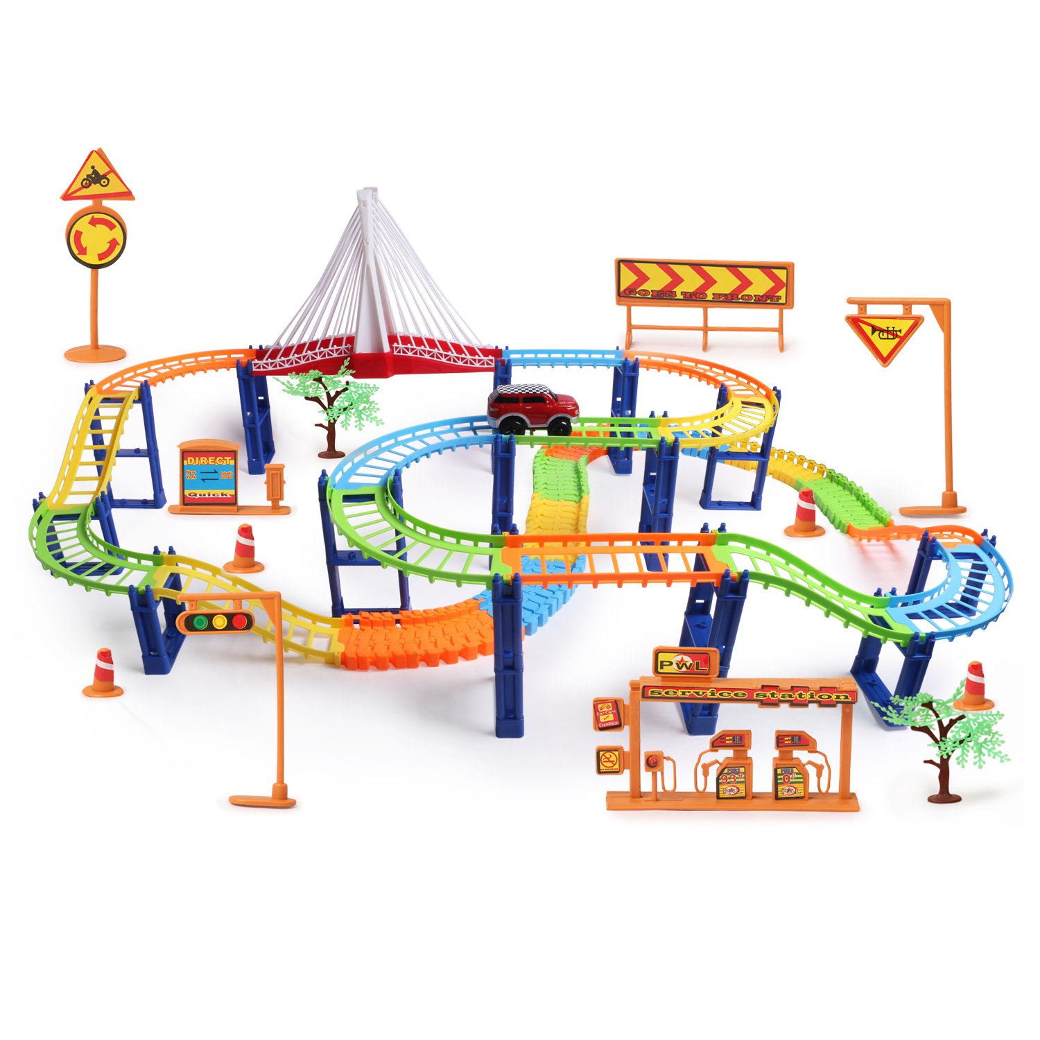 Simon - Shuttle Track Set Toy CAR - 18 Pieces. Multi Color Building Bricks Educational Vehicles Toy Gift Set for Kids. 5