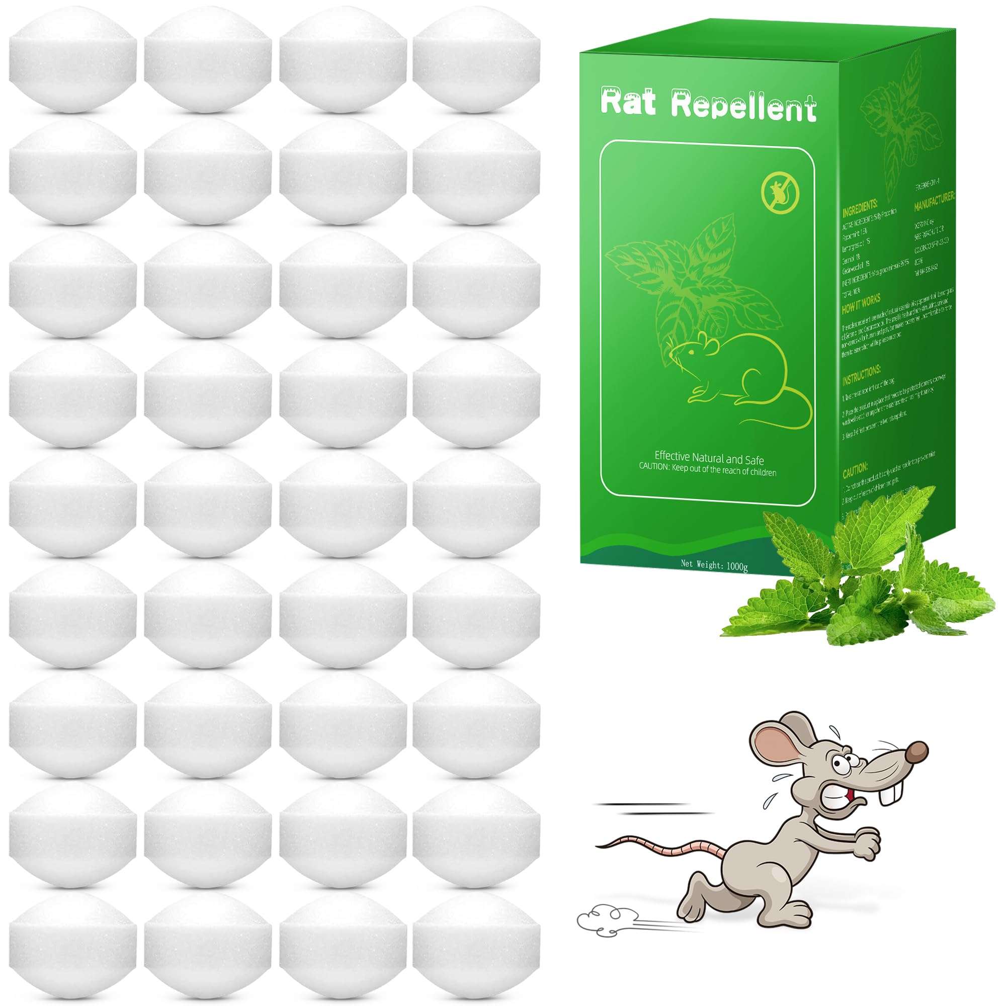 Peppermint Oil Rat Repellent - 48 Pack Mice Repellent Balls for Indoor House Garage Car Engine, Mouse Deterrent for Roaches, Ant, Bugs, Spider, Keep Mice Out Safe for Humans & Pets 1