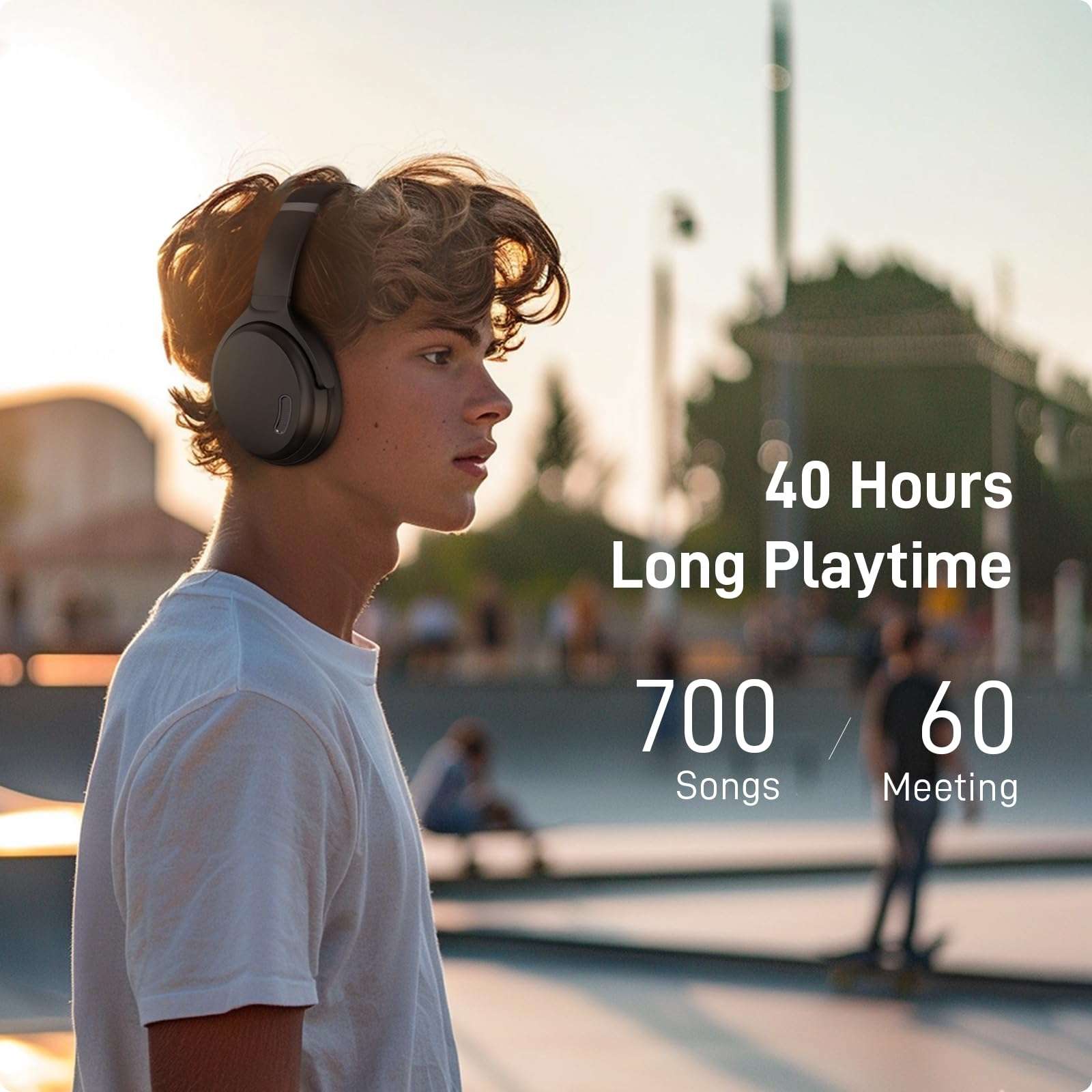 HROEENOI JZ02 Noise Cancelling Headphones,Upgraded Bluetooth 5.3, Wireless Over Ear Headphones, Lightweight and Portable, 60H Playtime, Memory Foam Protein Leather Earmuffs, for Workout, Home 4