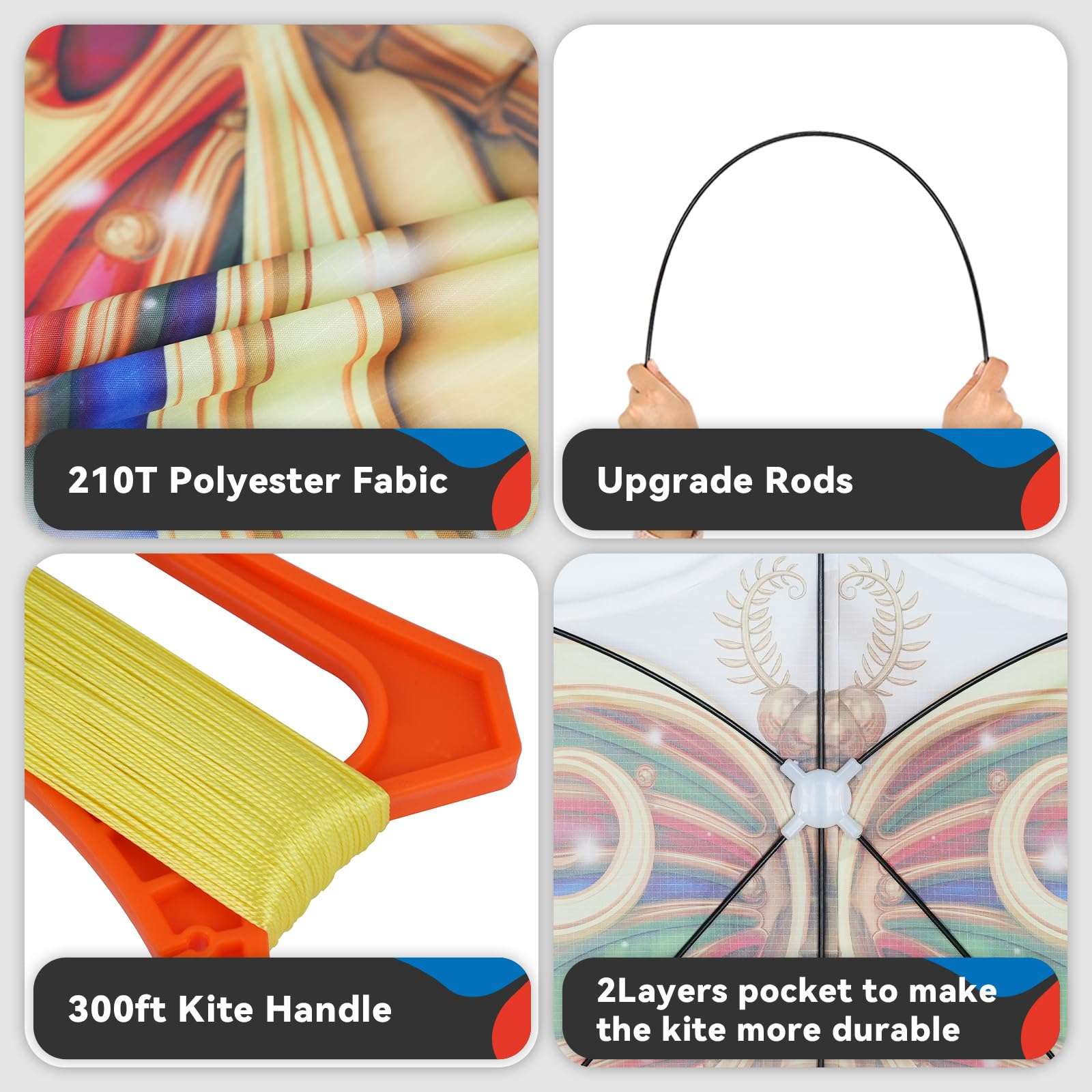 SGftre Golden Butterfly Design Kites ，Outdoor Work Colorful Kite Long Tails，Easy to Fly ，Outdoor Flying Toys for Adult and Kids Surf with Handle 4