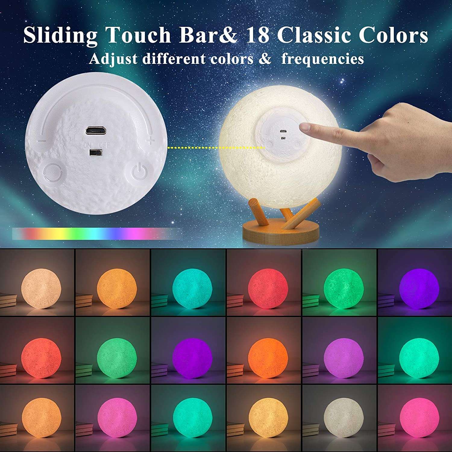 Moon Lamp, FIRPOW 18 Colors Sliding Control 3D Priting Moon lamp Night Light with Flash /Fade Function,Remote,Timer,USB Charging,Decor Your Room,Best Gifts for Your Family,Friends,etc.-6inch 2