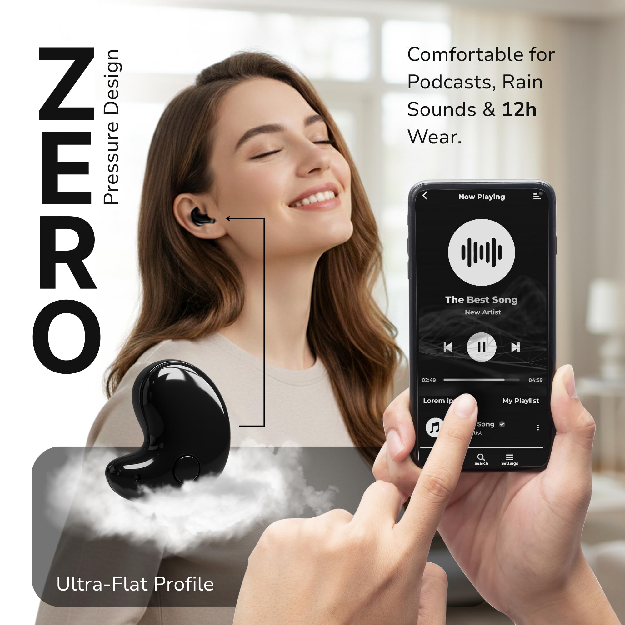VISOUND Drift Earbuds VionB Wireless Bluetooth Noise Cancelling Earbuds for Small Ears – Ultra Comfortable Wireless Ear Buds with Mic, Noise Isolation, No Ear Pressure – IP6 Waterproof Ear Buds 4