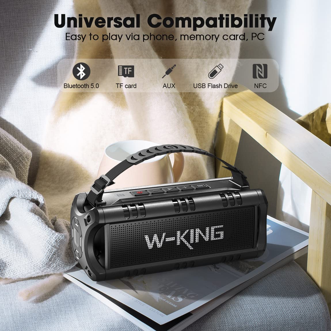 W-KING Bluetooth Speaker, 30W RMS(60W Peak) Portable Wireless Loud Speakers, IPX6 Waterproof Outdoor Speaker Boombox, 24H, EQ, AUX, TF Card, USB Playback, Powerful Speaker for Home, Party, Camping 5