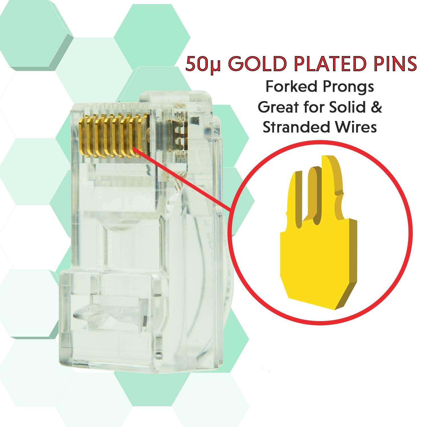 LINKUP - Snagless RJ45 Cat6 UTP Connectors | Ethernet Cat 6 8P8C Plugs | UTP Gigabit Round Cable Connector | Platinum 50 Mi Gold Plated High Performance | 50 Pack 3