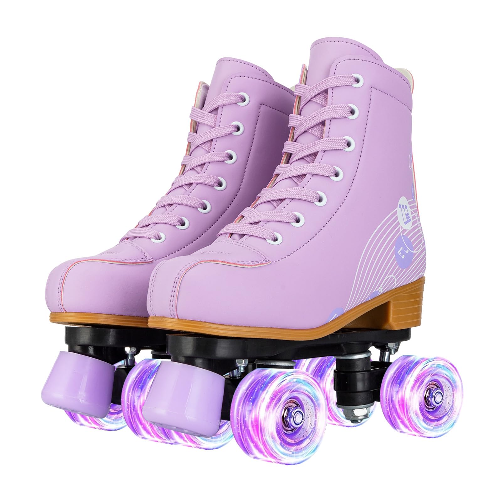 YYW High-top PU Leather Roller Skates for Women，Outdoor Roller Derby Skates for Unisex Beginners with Light up Wheels(Purple-34-Women 5/Men 4)