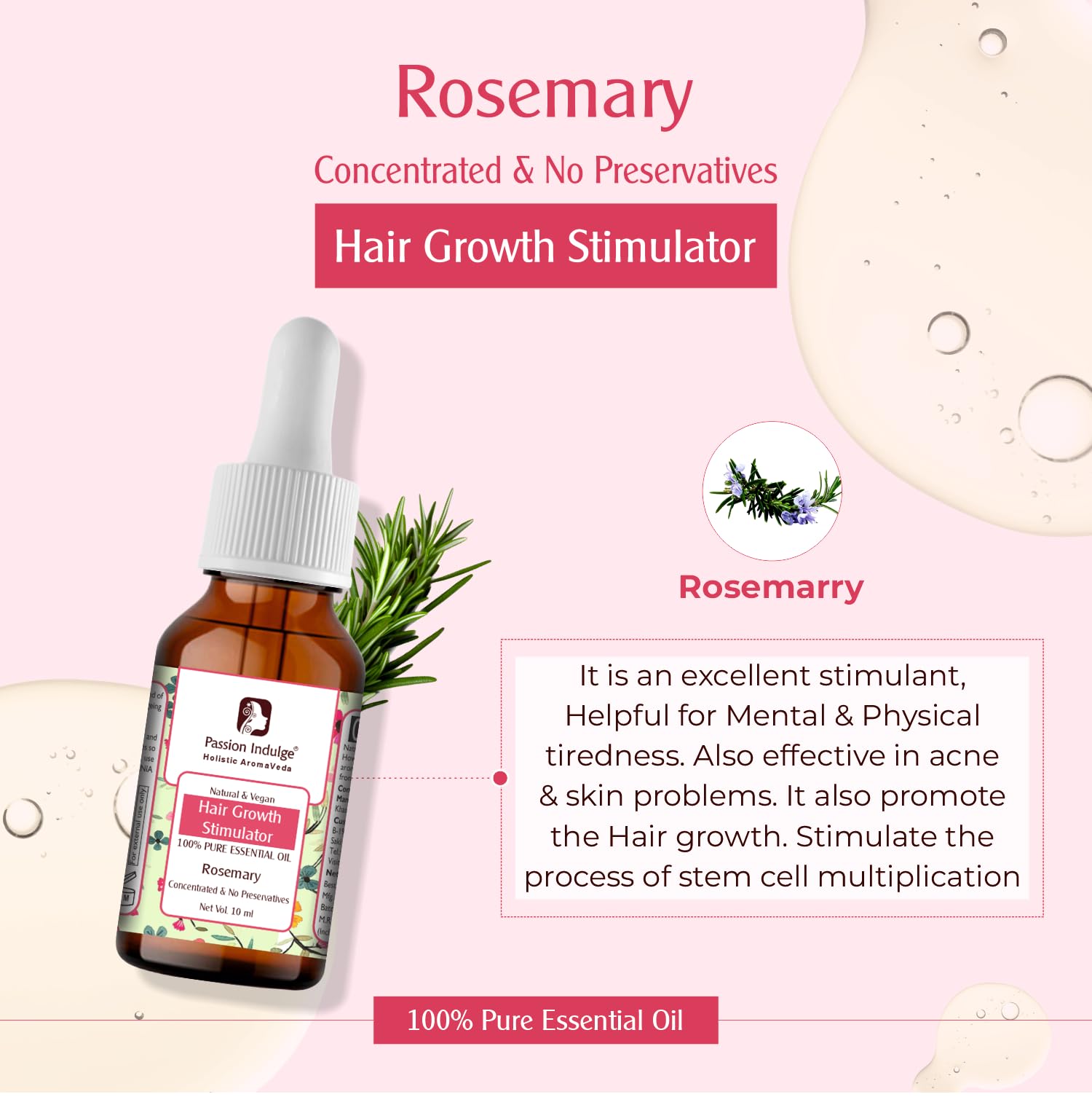 Passion Indulge Pure Rosemary Essential Oil for Hair Growth, Skin and Aromatherapy | Natural Multipurpose Essential Oil - 10 ml 4