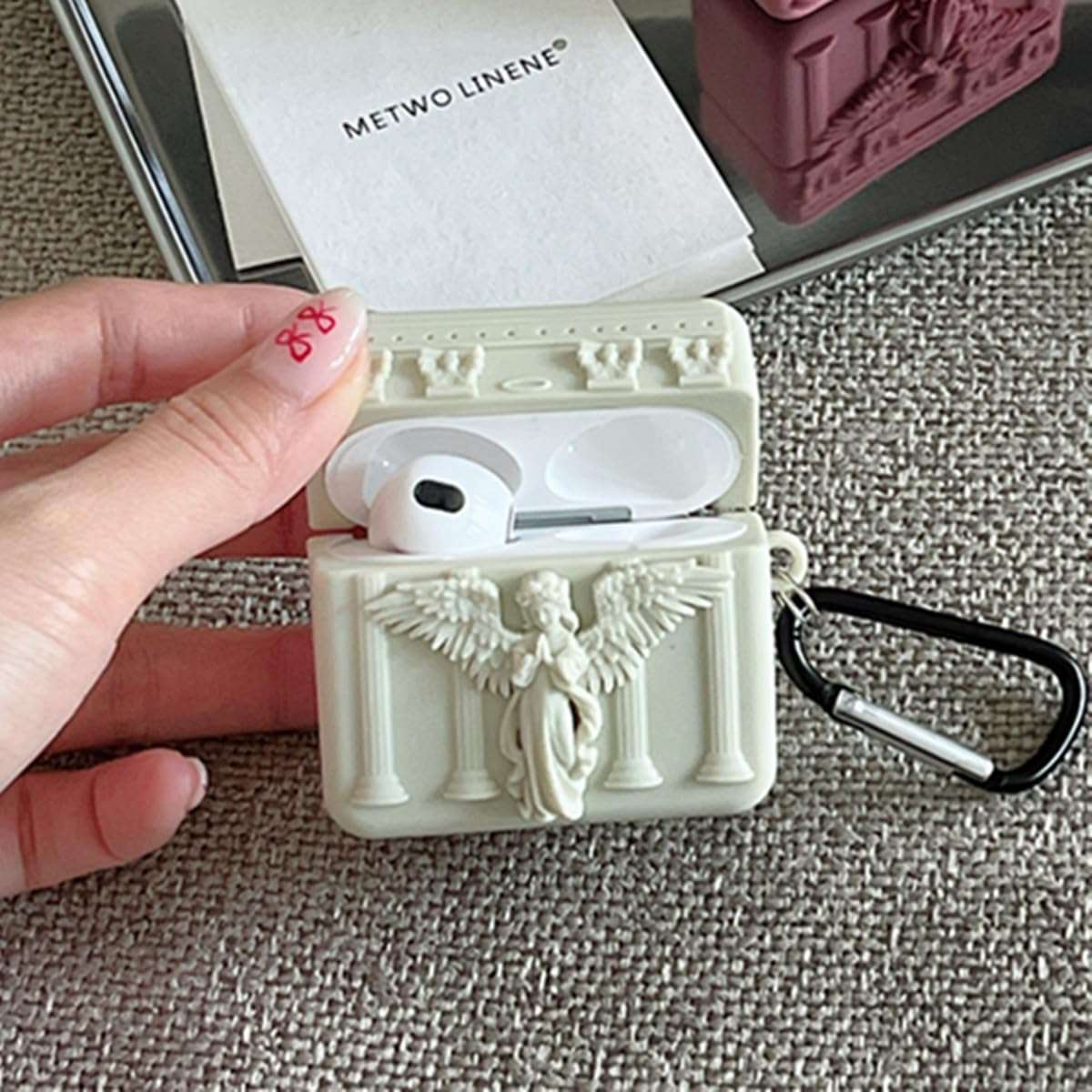 QYFZXLV for Airpods 3rd Gen,Cute Cartoon Angel Pattern Design for Airpods 3 Cover,Fun Kawaii Soft Silicone Earphone Case with Keychain for Boys Girls (White) 4