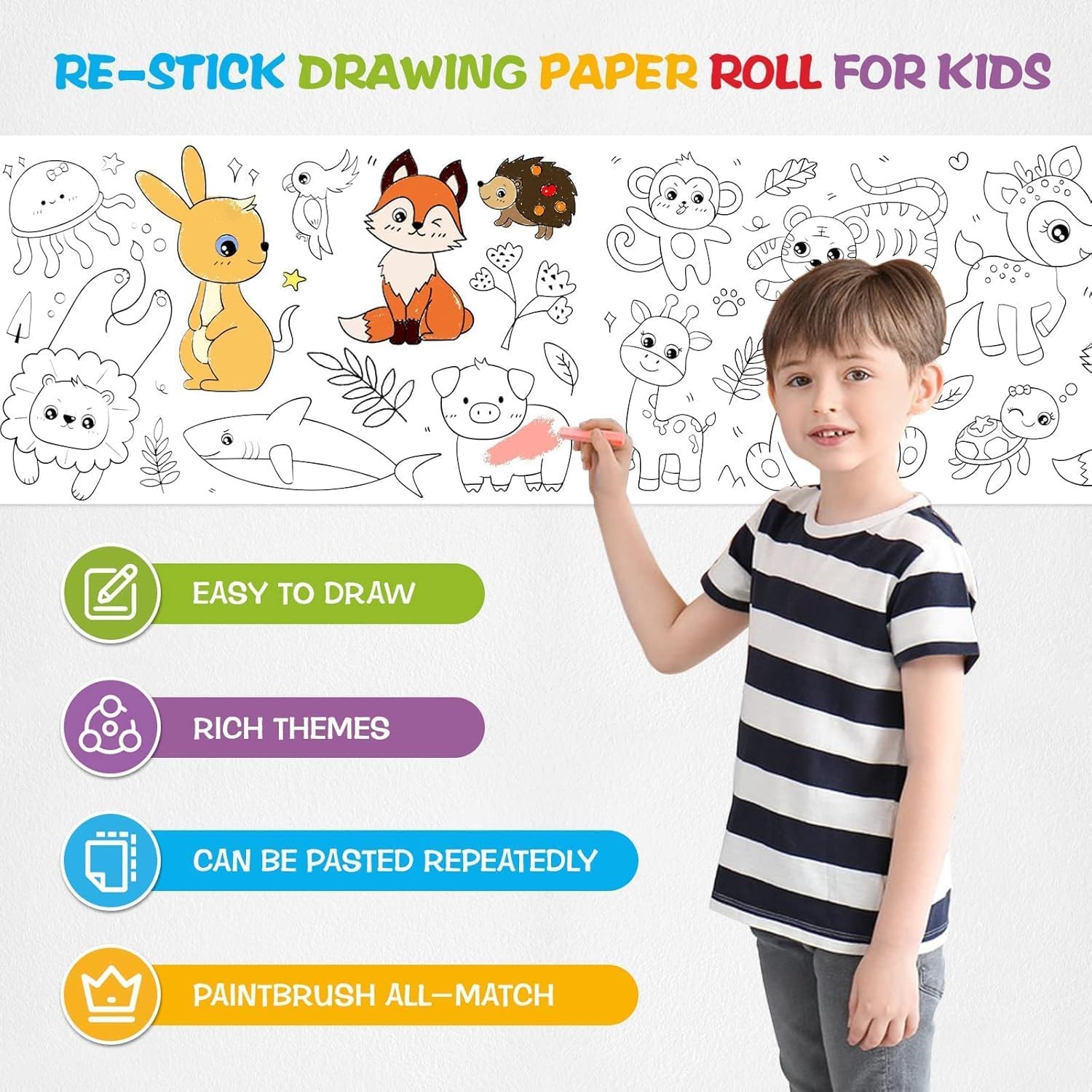 Gopinathecom Drawing Roll for Kids DIY Coloring Paper Roll with Sticker Back Large Ocean Themed Scroll Poster Compatible with Crayons Pencils Markers Art Craft Gift for Children Birthday School Use 4