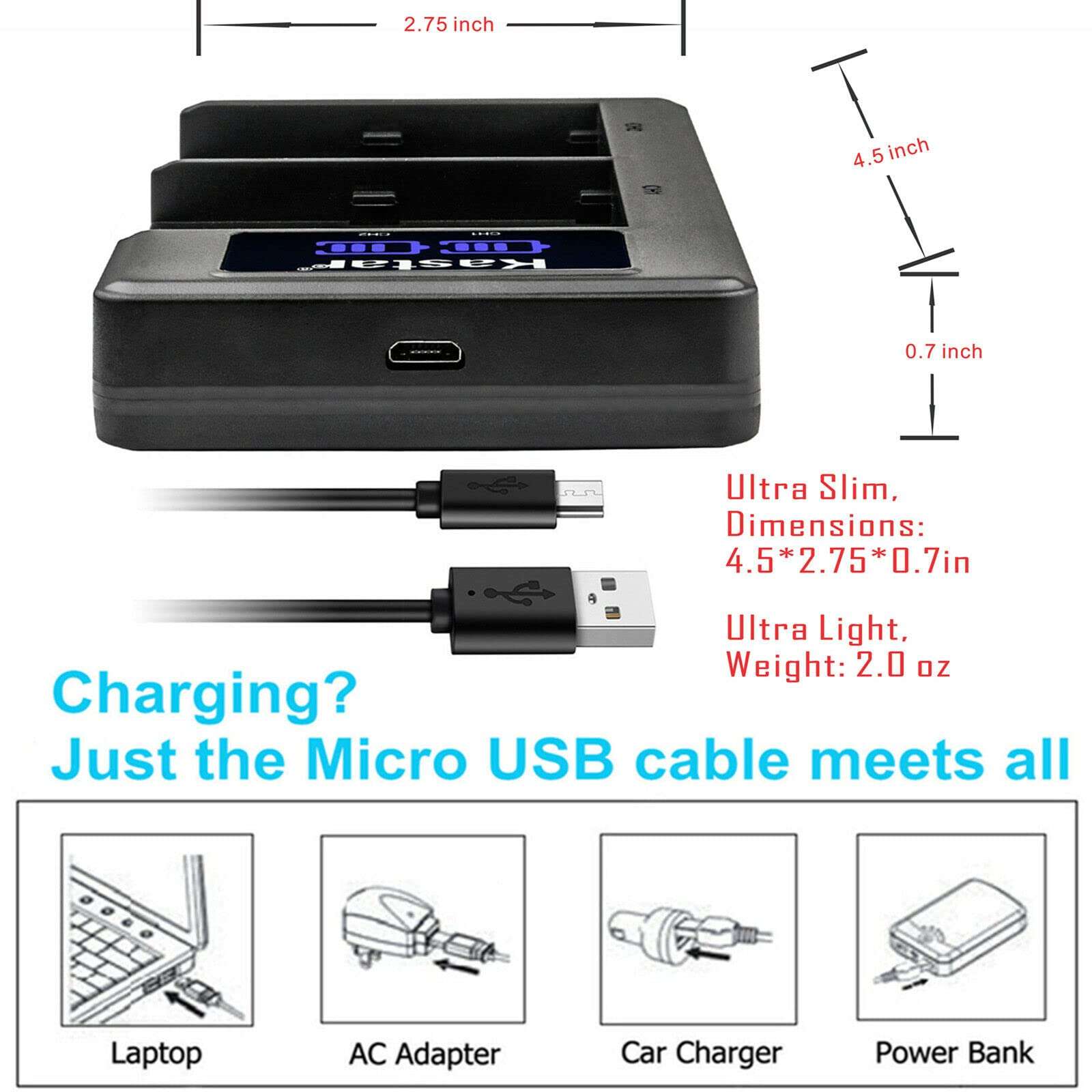 Kastar NP-FZ100 LKD2 USB Battery Charger Compatible with Sony NP-FZ100 FZ100 Battery, Sony BC-QZ1, NPA-MQZ1K Charger, Sony Camera Grip VG-C3EM 3