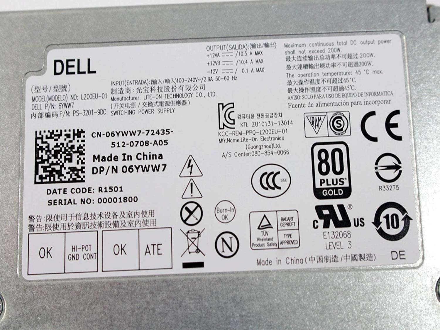 Power Supply for Dell Optiplex 7010 9010 9020 USFF 200W PSU KG1G0 4GVWP L200EU-00 PS-3201-9DB 6