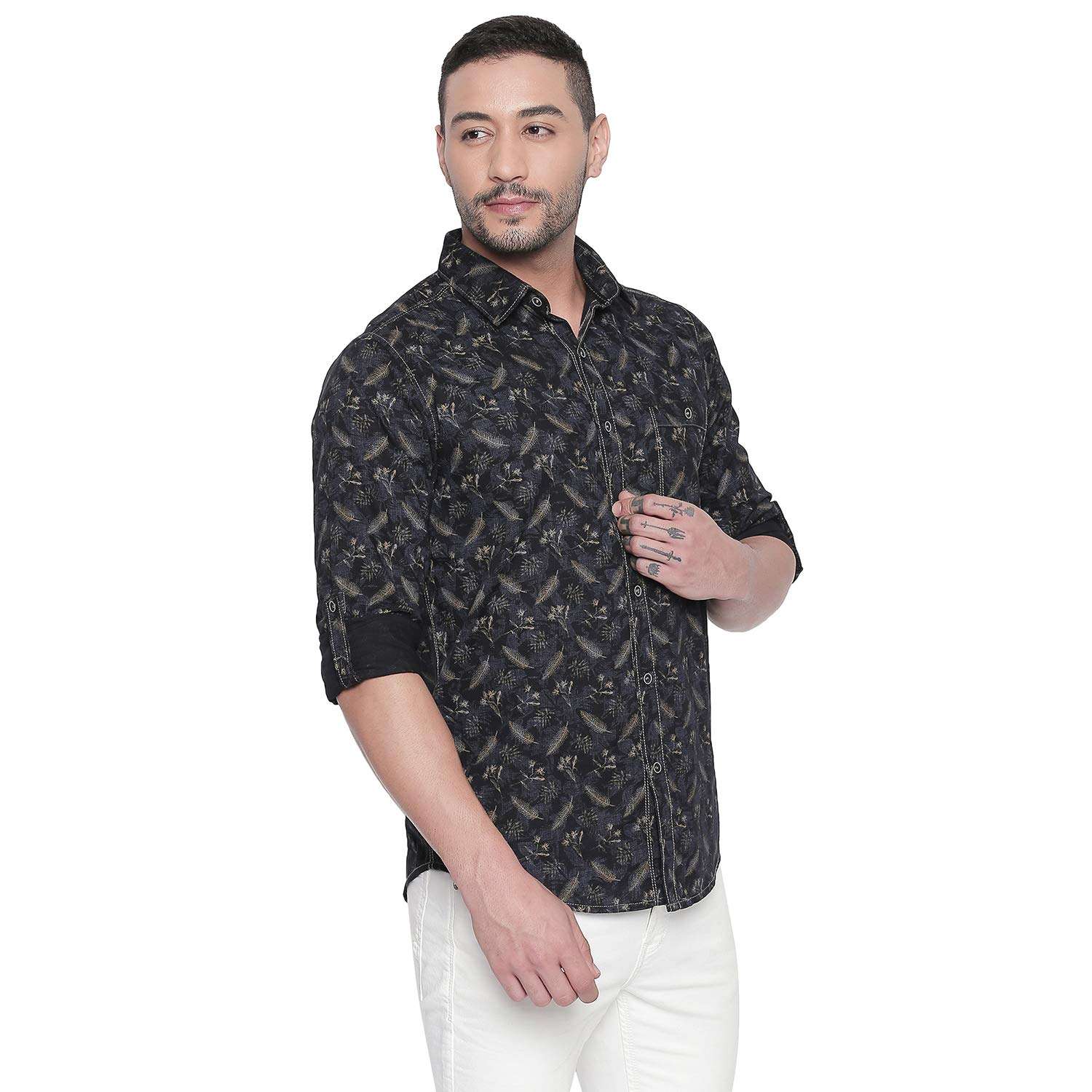 MUFTI Navy Full Sleeves Floral Printed Shirt 3