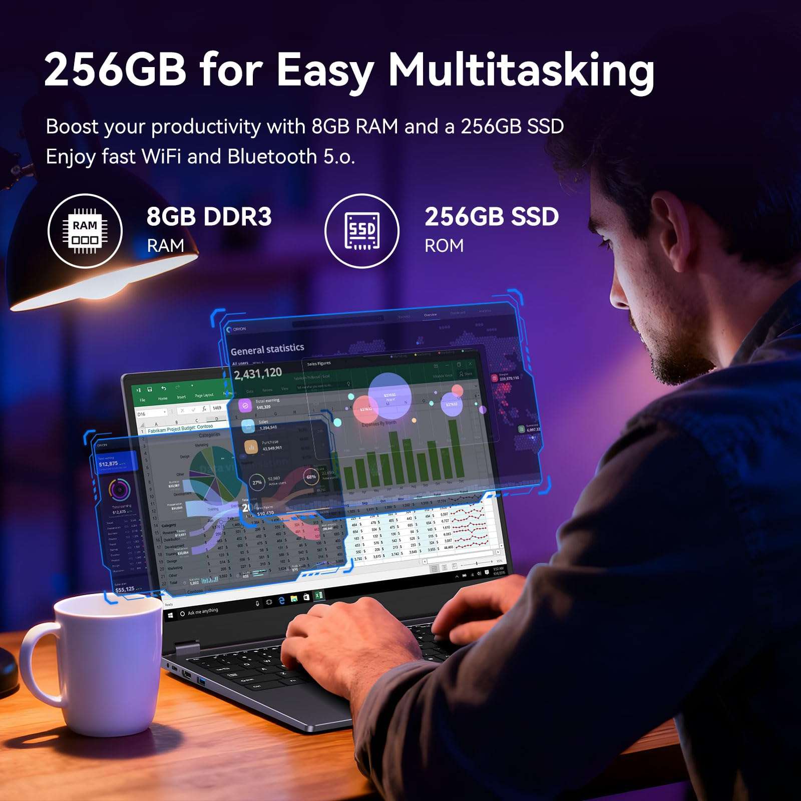 Tylvx 2-in-1 Tablet/Laptop,15.6" Laptop Computer with FHD 360 Flip Touchscreen, Dual-Core M3-8100Y up to 3.4GHz,8GB RAM 256GB SSD, Win 11,Deep Purple,for Student,Note-Taking, Entertainment 5