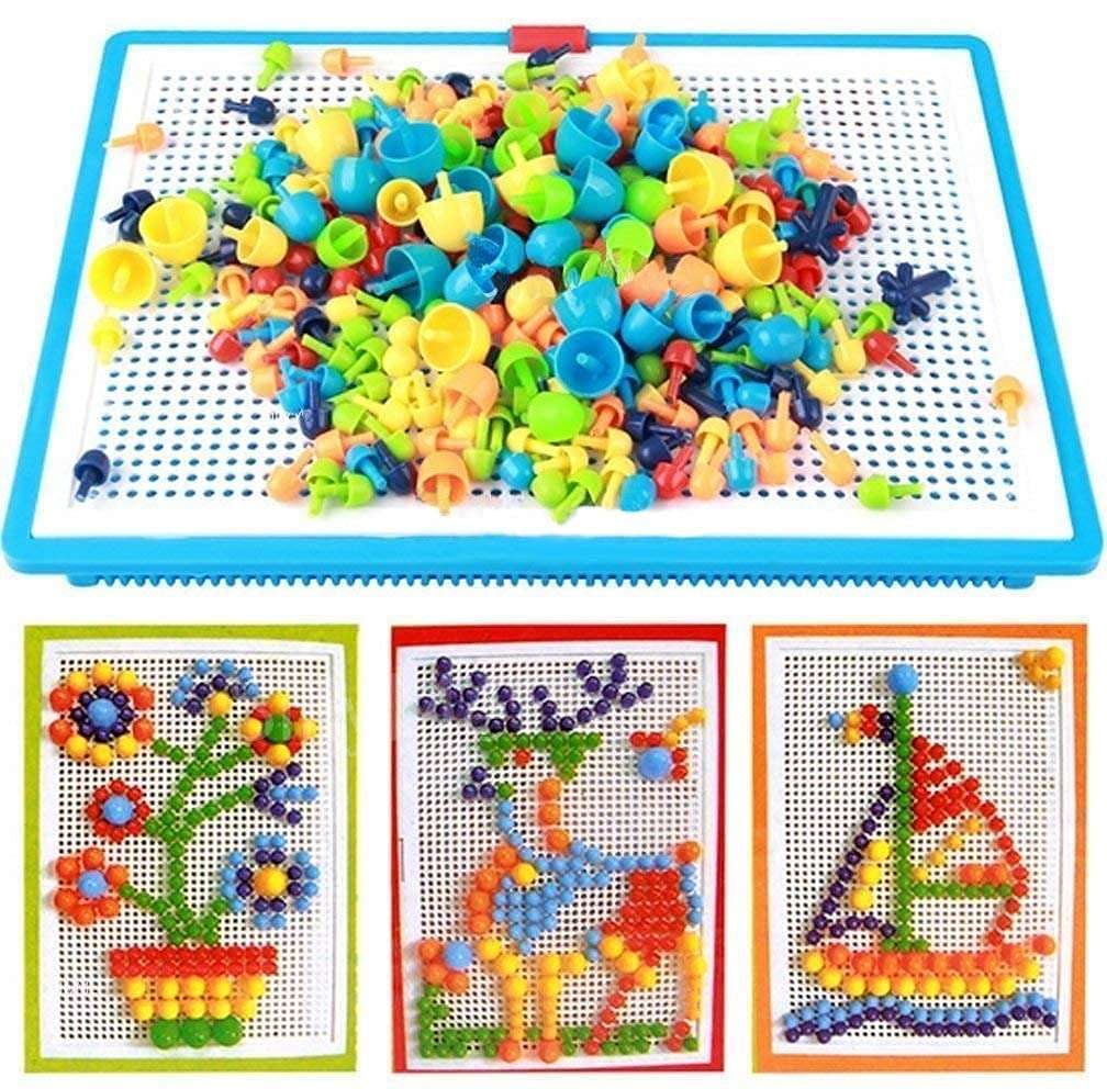 PROSPER Kids Plays Creative Jigsaw Puzzle Building Nails Blocks pin pad Block Toys Puzzle Interlocking Home Building Colorful Nails Attractive Pegboard Educational Toy 1
