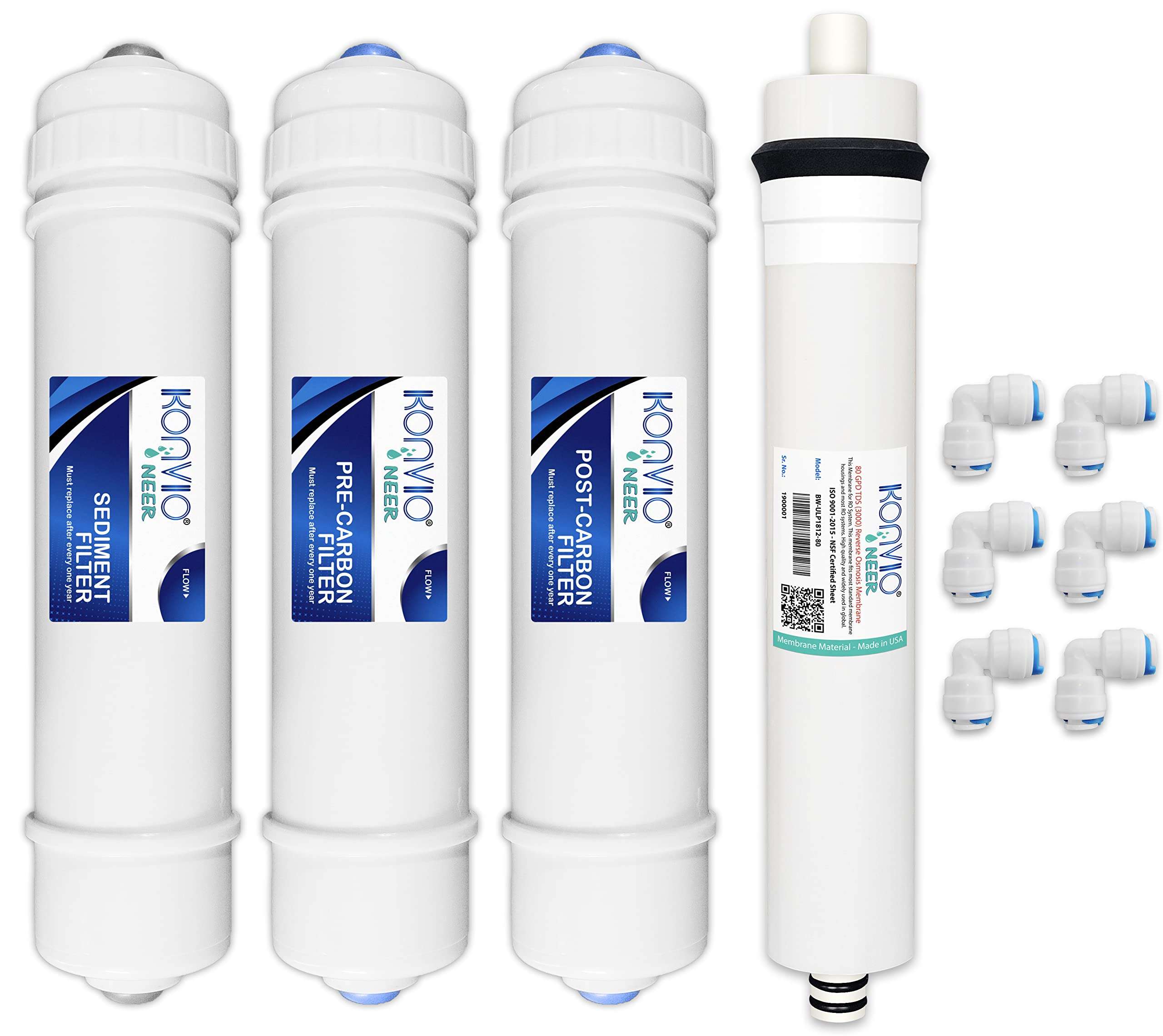 Konvio Neer Pre Post Carbon Sediment Filter and 80 GPD RO Membrane, Inline Replacement Cartridge for Domestic Water Purifier 1