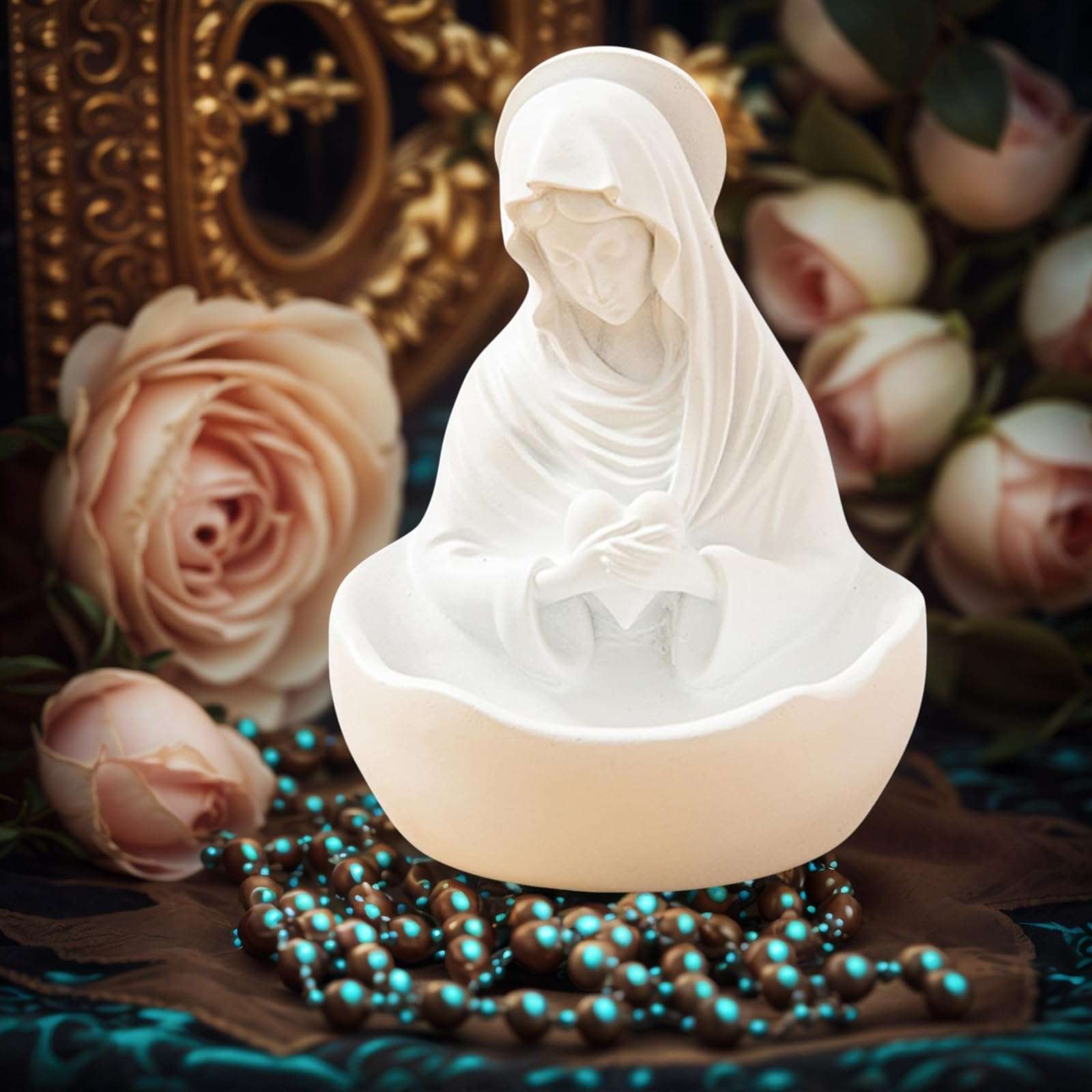 Liisaho Our Lady of Grace Statue Virgin Mary Keepsake Rosary Holder,Catholic Gifts for Women Religious Home Decor,5" Blessed Mother Statues, Resin Relic（1pcs） 4