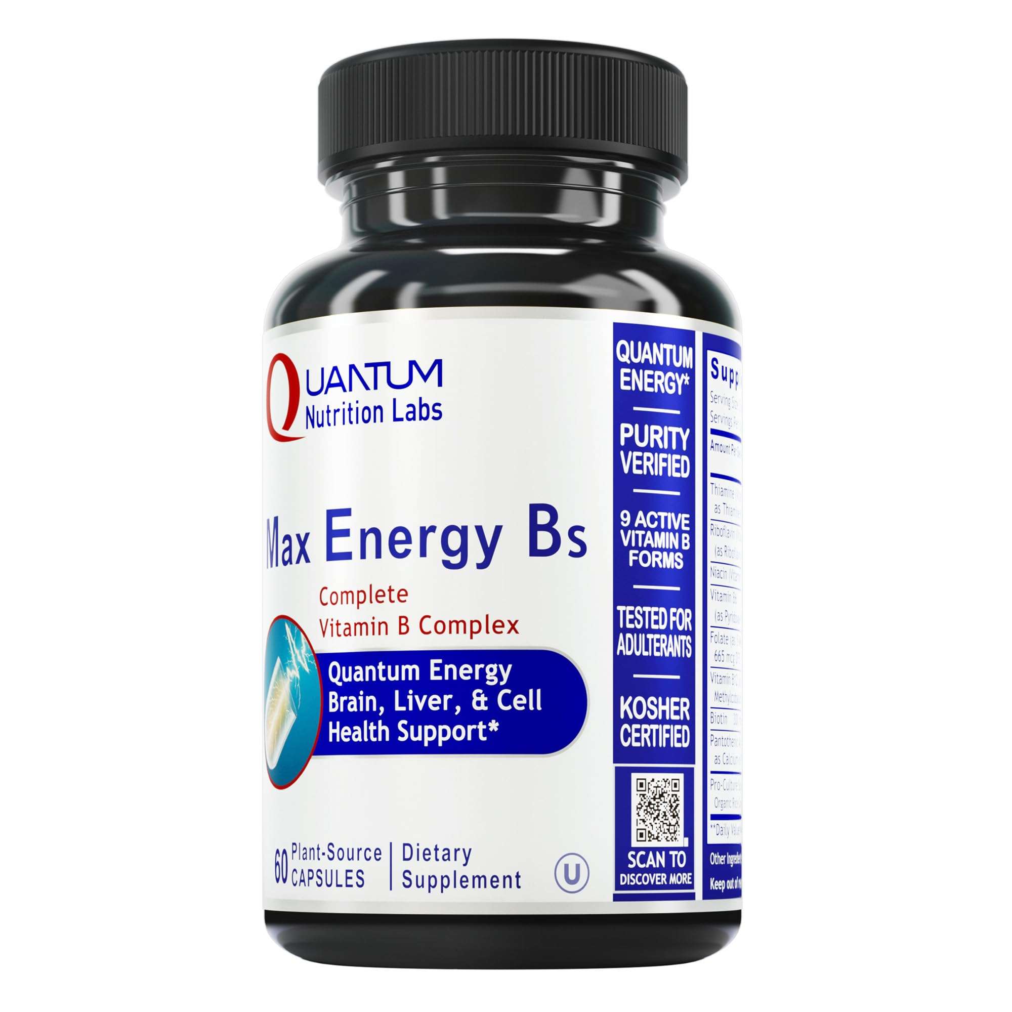 Quantum Nutrition Labs Max Energy Bs - Vitamin B Complex, Methylated B Complex Vitamins with Vitamin B1, B6, B12, Thiamin, Folate and Biotin - 60 Vegetarian Capsules 1