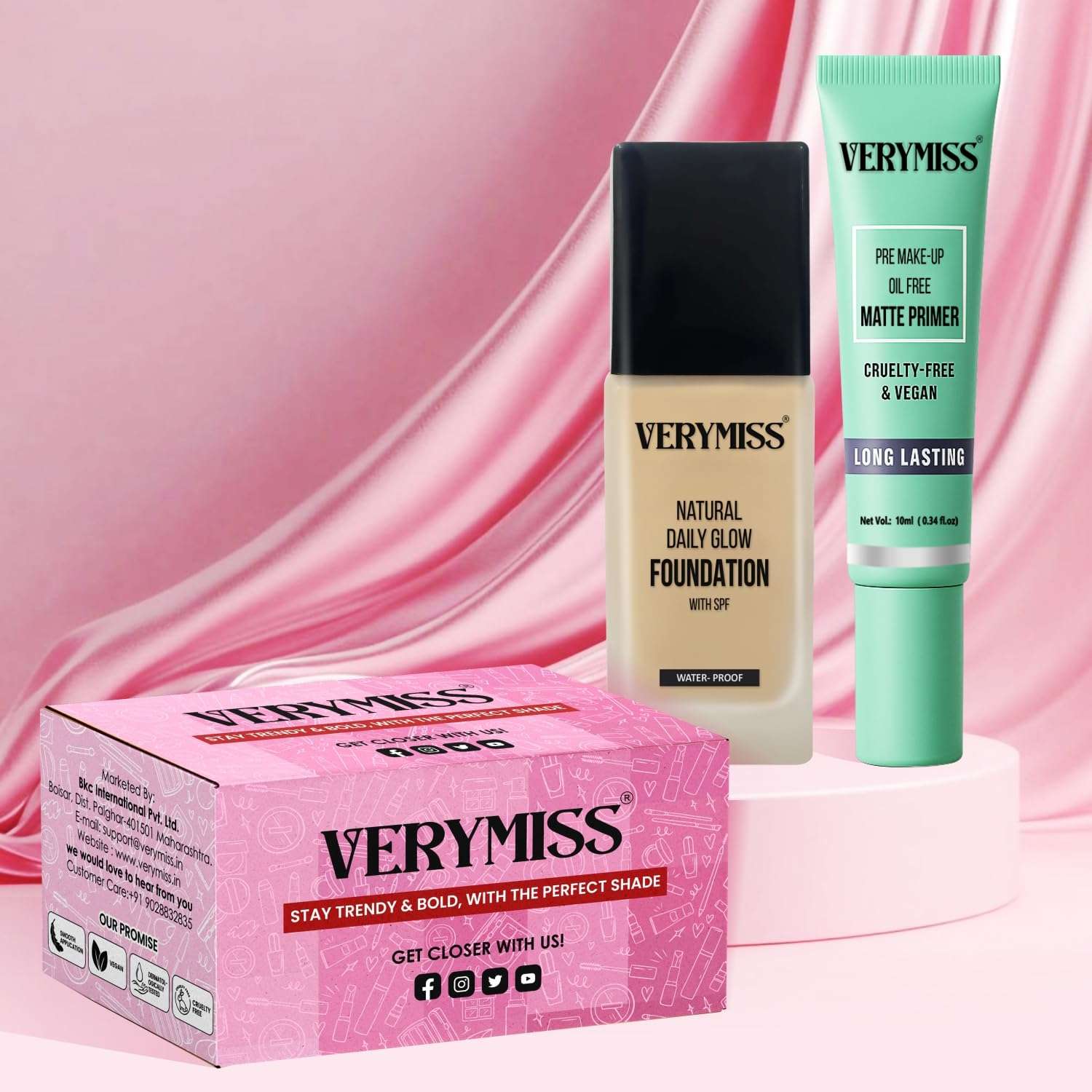Verymiss Waterproof Foundation & Primer Combo | Natural Finish, Long-Lasting & Lightweight | Pore Blurring + High Coverage Base 3