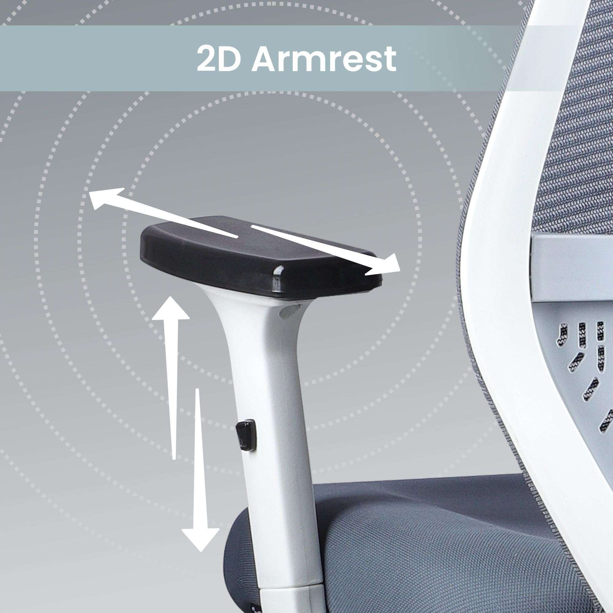 ASTRIDE Octave BIFMA Certified Ergonomic Office Chair for Work | 2D Adjustable Soft Armrest, 2D Headrest & 2D Lumbar Support | Single Tilt Lock Mechanism [Heavy Duty Metal Base, White-Grey] 4