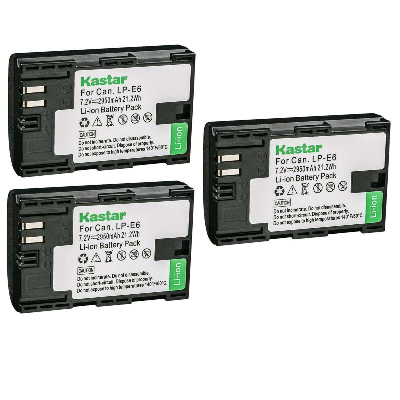 Kastar 3-Pack LP-E6 Battery Replacement for Canon EOS R, EOS Ra, EOS R5, EOS R6, EOS 90D, XC10, XC15, EOS 5D Mark II, EOS 5D Mark III, EOS 5D Mark IV, EOS 5DS, EOS 5DS R Camera 1