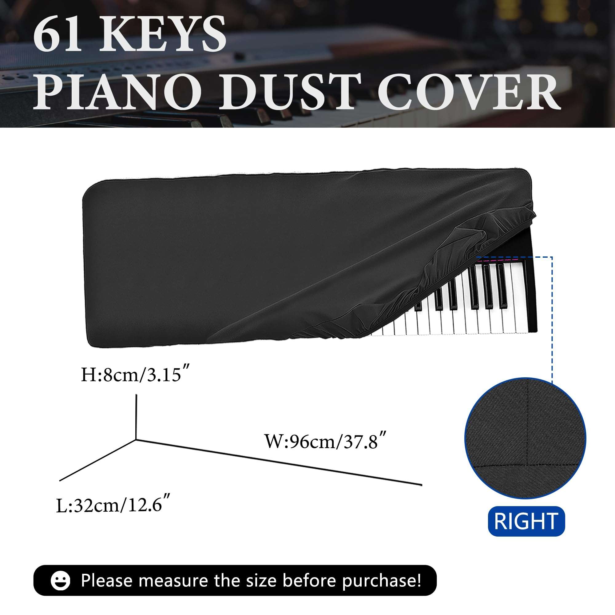 Musiin 61 keys piano keyboard dust cover, compatible with Native Instruments KONTROL S61,V-COMBO VR-09-B,M-Audio Oxygen 61, Luxury Chinlon Anti-dust & Scratch-proof, Smooth Touch & Custom Fit 3