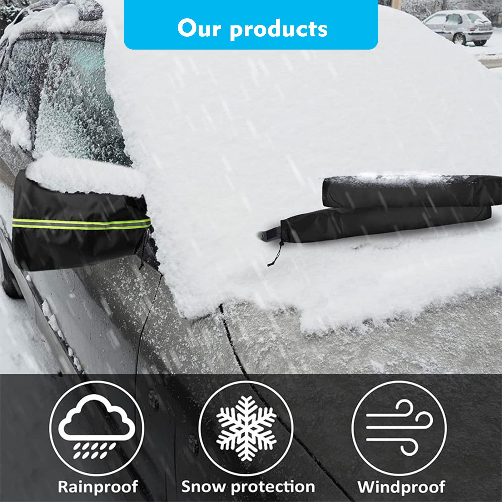 getfay 5 PCS Car Protective Cover, 12" x 16" Side Mirror Cover + 26" x 4" Front Wiper Cover + 17" x 4" Rear Wiper Cover, Waterproof and Snowproof Cover, Universal for Small Cars (Black) 4