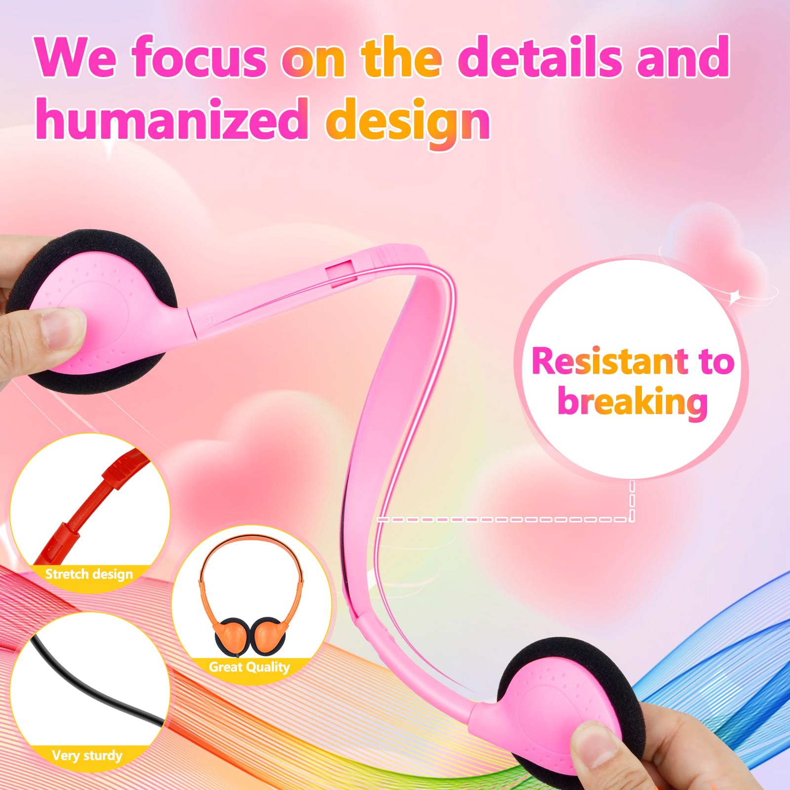 TJZXGUI USB Type C Kids Headphone Bulk for School Classroom,On-Ear USB C Headphones for Boys Girls Students Tablet Travel Computer Smartphones Mixed Colors (Mixed Colors, 25 Pack) 4