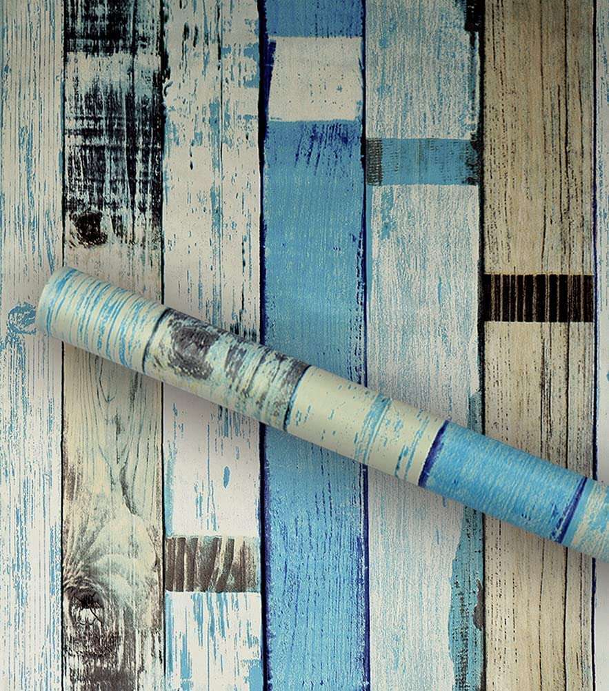 HOMEMATES Wall Stickers DIY Wallpaper Decal (45.72 x 304.8cm) Self Adhesive Living Room Hall Bedroom Wallpaper Vinyl PVC Wallpaper (Blue Weather Wood) 5