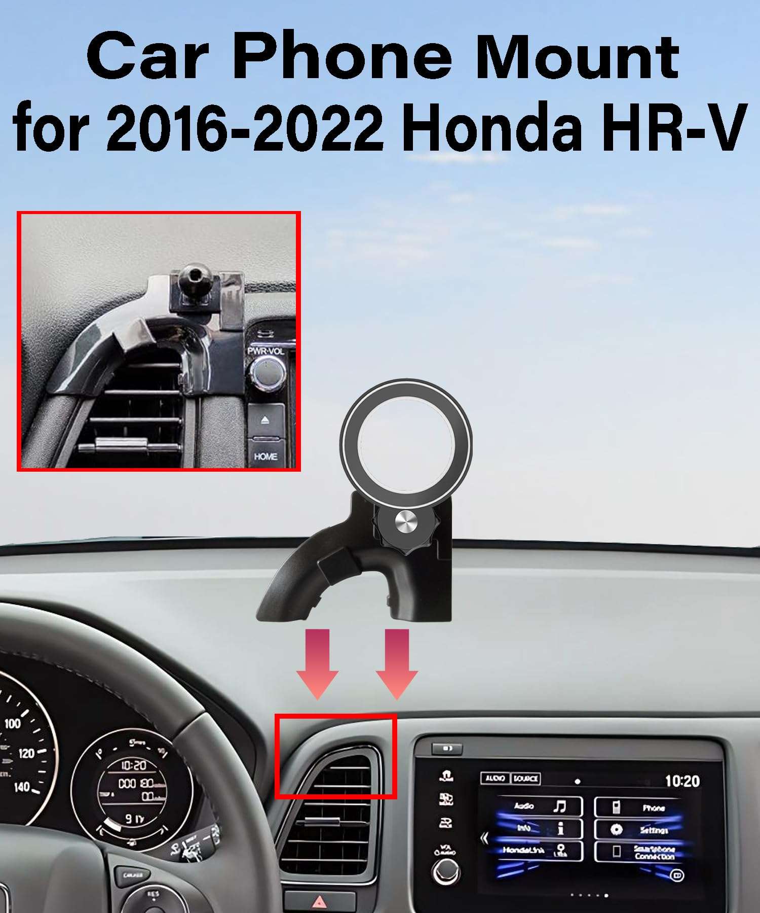 AbeeyGeomarn Car Phone Holder for Honda HRV HR-V 2016-2022 Accessories Compatible with MagSafe Cell Phone Mount Hands-Free 360 Degree Rotation Does Not Affect Air Vent 3