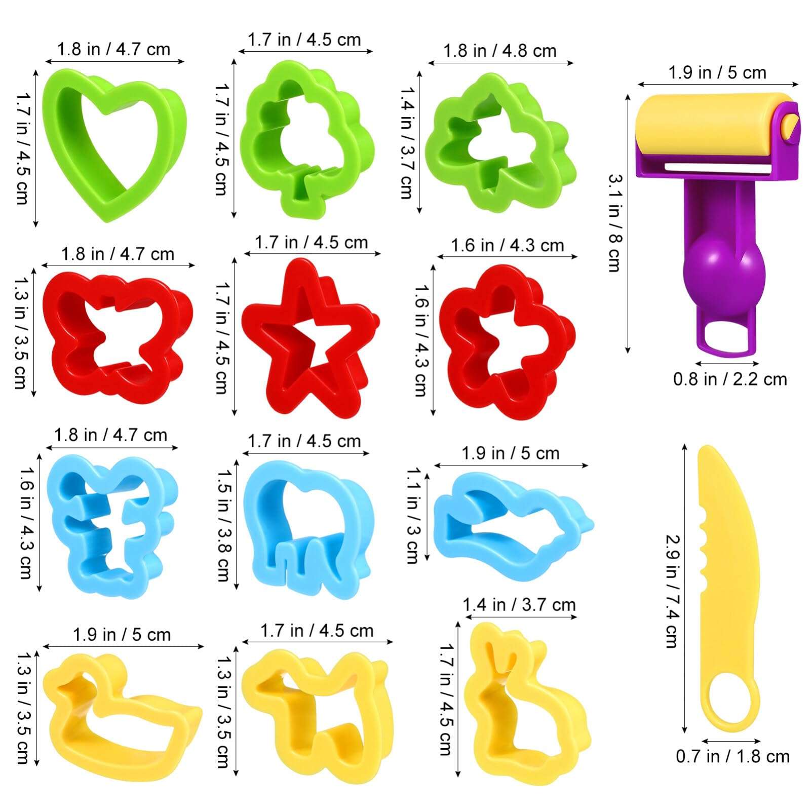 Gatuida Plastic Molds - Press Pocket Pie Molds, Tools for Kids Animal Shapes, Includes 14 Colorful Cutters Molds Rollers Accessories for Air Dry Clay Tools Set 4