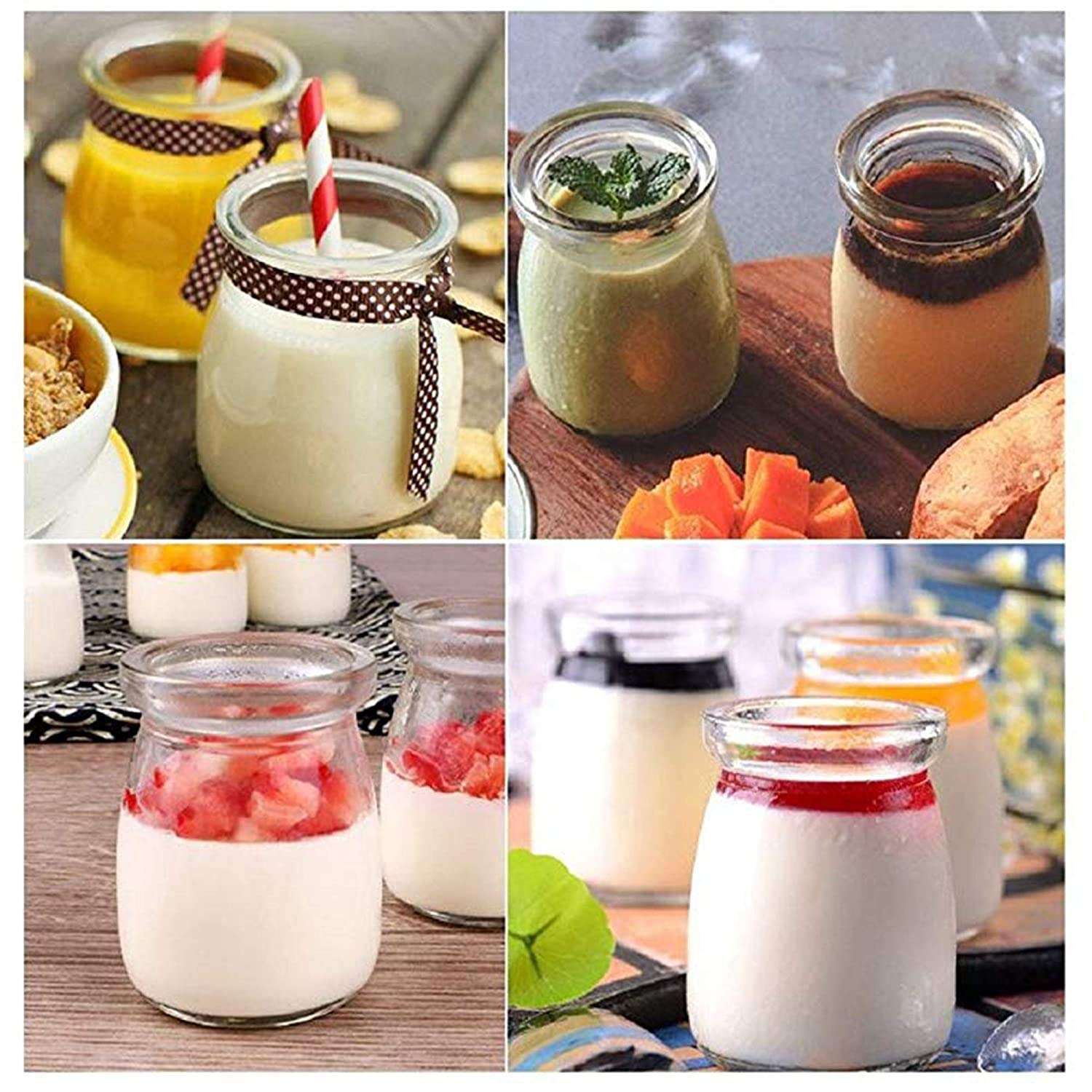 JIRLY Clear Transparent Glass Pudding Jars Containers with Pe Lids Caps for Honey Candy Yogurt Milk Jam (150ml, Pack of 6) 5