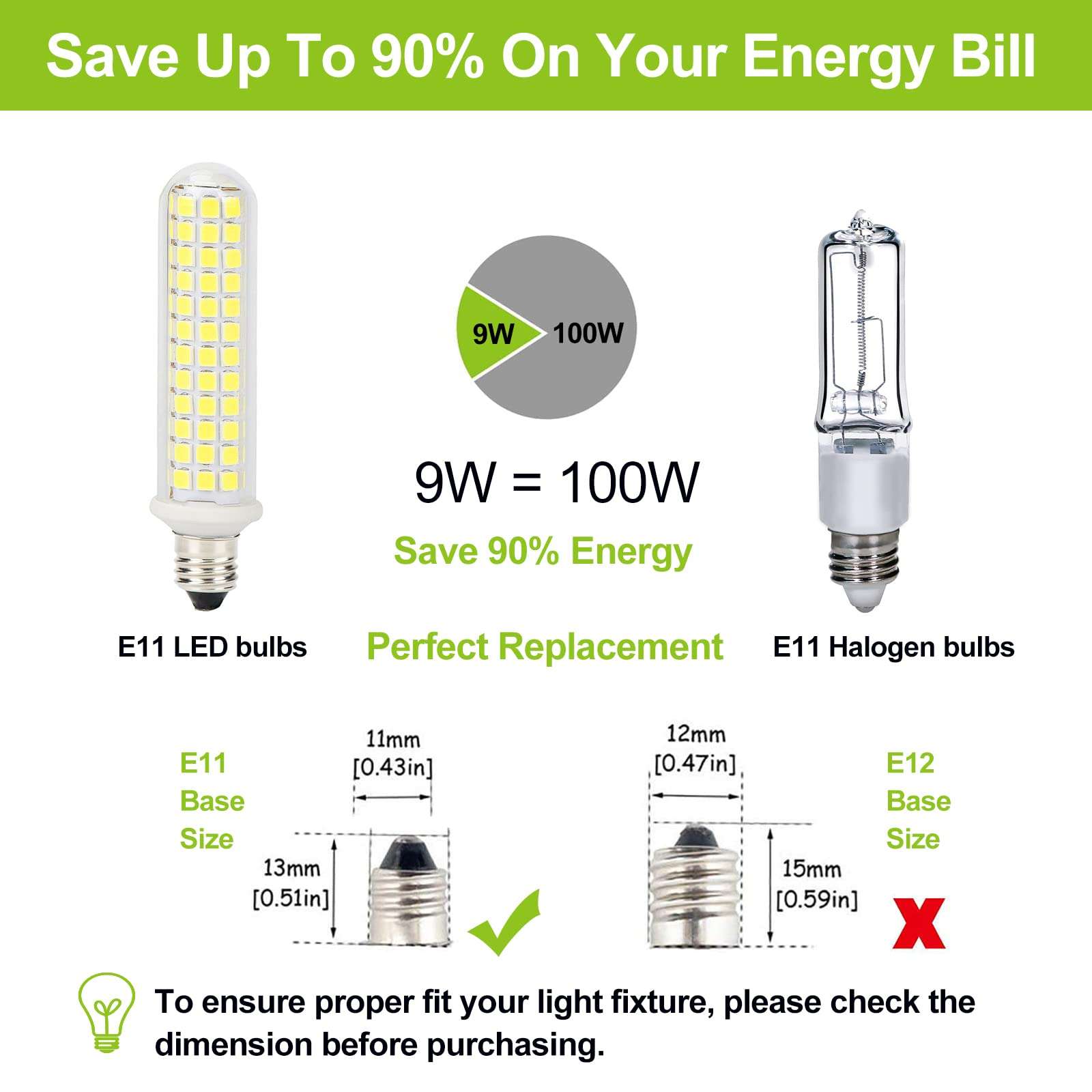 VYAOMLI E11 LED Light Bulb 9W 100W Equivalent Halogen Replacement Bulbs, E11 Mini Candelabra Base JD T3 T4 Corn Bulbs White 6000K Indoor Lighting 120V for Chandeliers Ceiling Fan 4