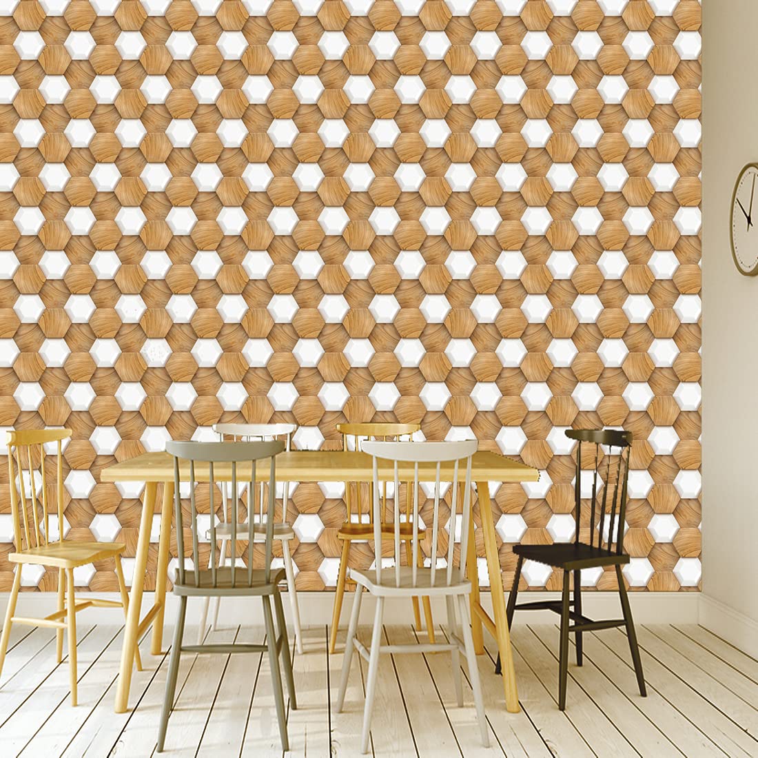 WallDaddy Wallpaper for Walls | Self Adhesive (WoodenHexagon) Wall Paper for Wall Decor Pack of 1 Roll (300x40) cm Wall Stickers for Bedroom and Home Decoration 6