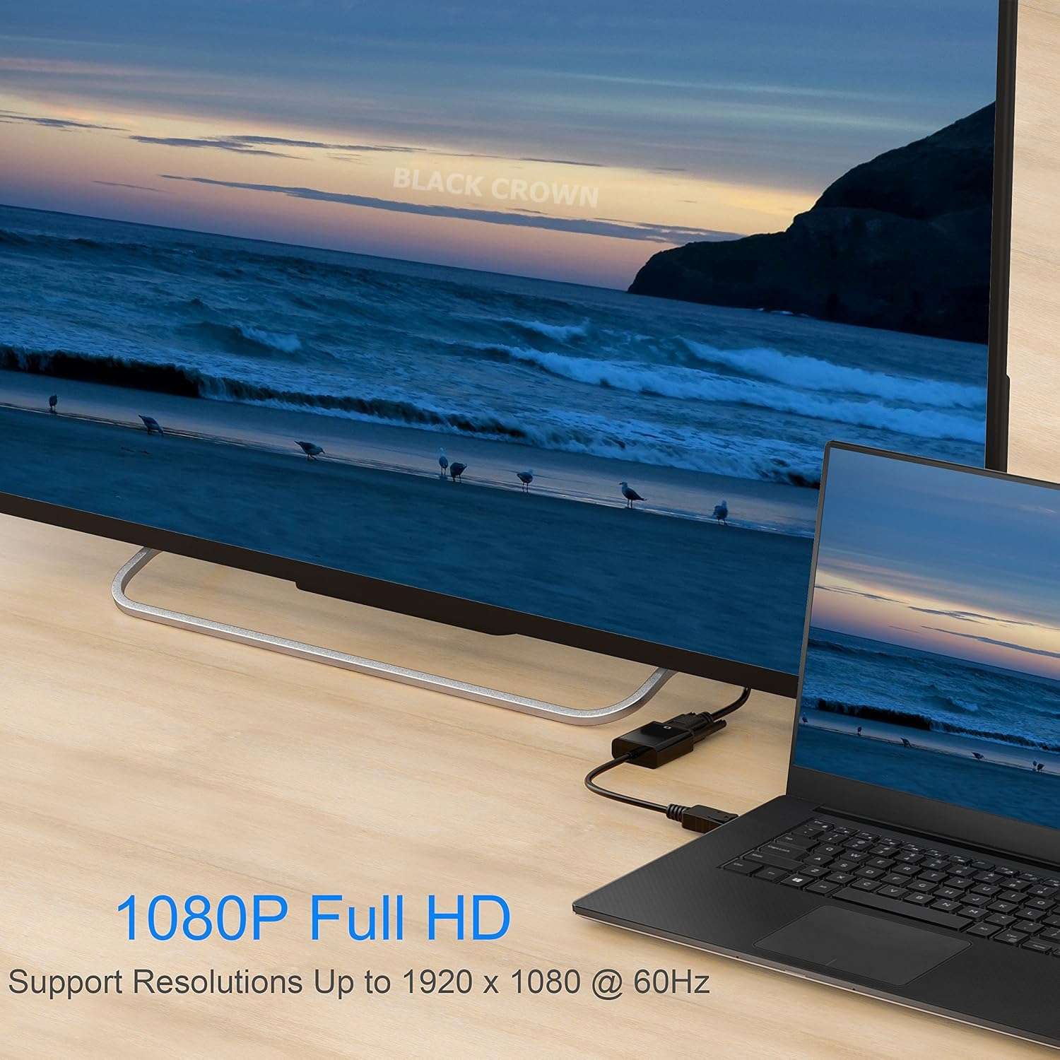 BLACK CROWN DisplayPort (DP) to VGA Adapter, Gold Plated Display Port to VGA Converter (Male to Female) Compatible with Computer, Desktop, Laptop, PC, Monitor, Projector, HDTV etc.(Black) 5