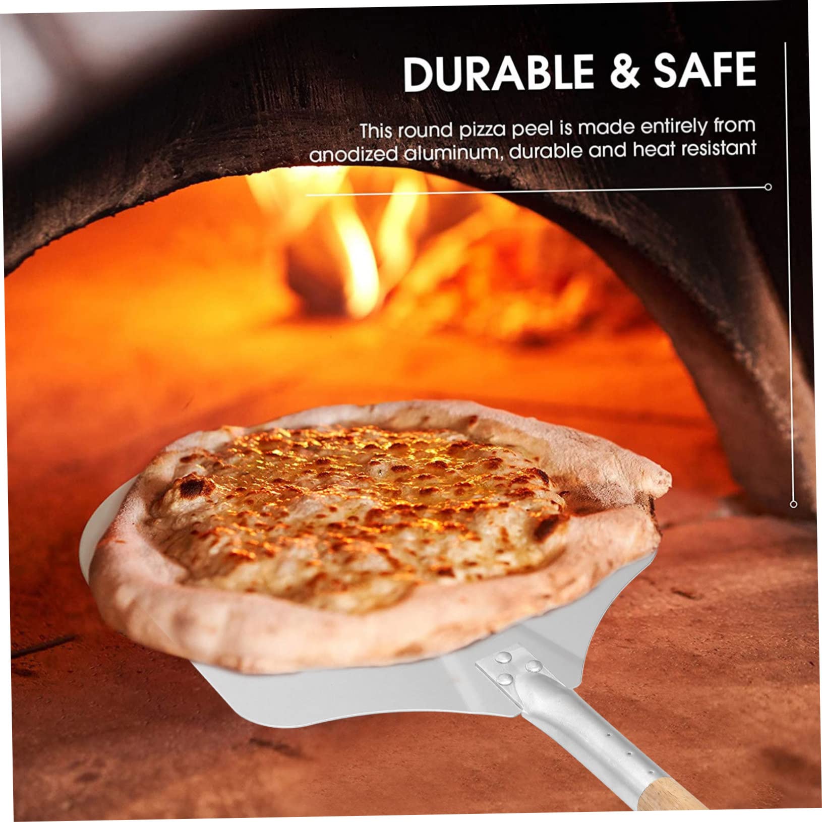 FELTECHELECTR 1pc Aluminum Pizza Spatula Pizza Lifter Maker Pizza Steel Round Pizza Peel Pizza Oven Table Pizza Peeler Sliding Pizza Peel Perforated Pizza Peel Griddle Pizza Oven Brush Pan Wood 6