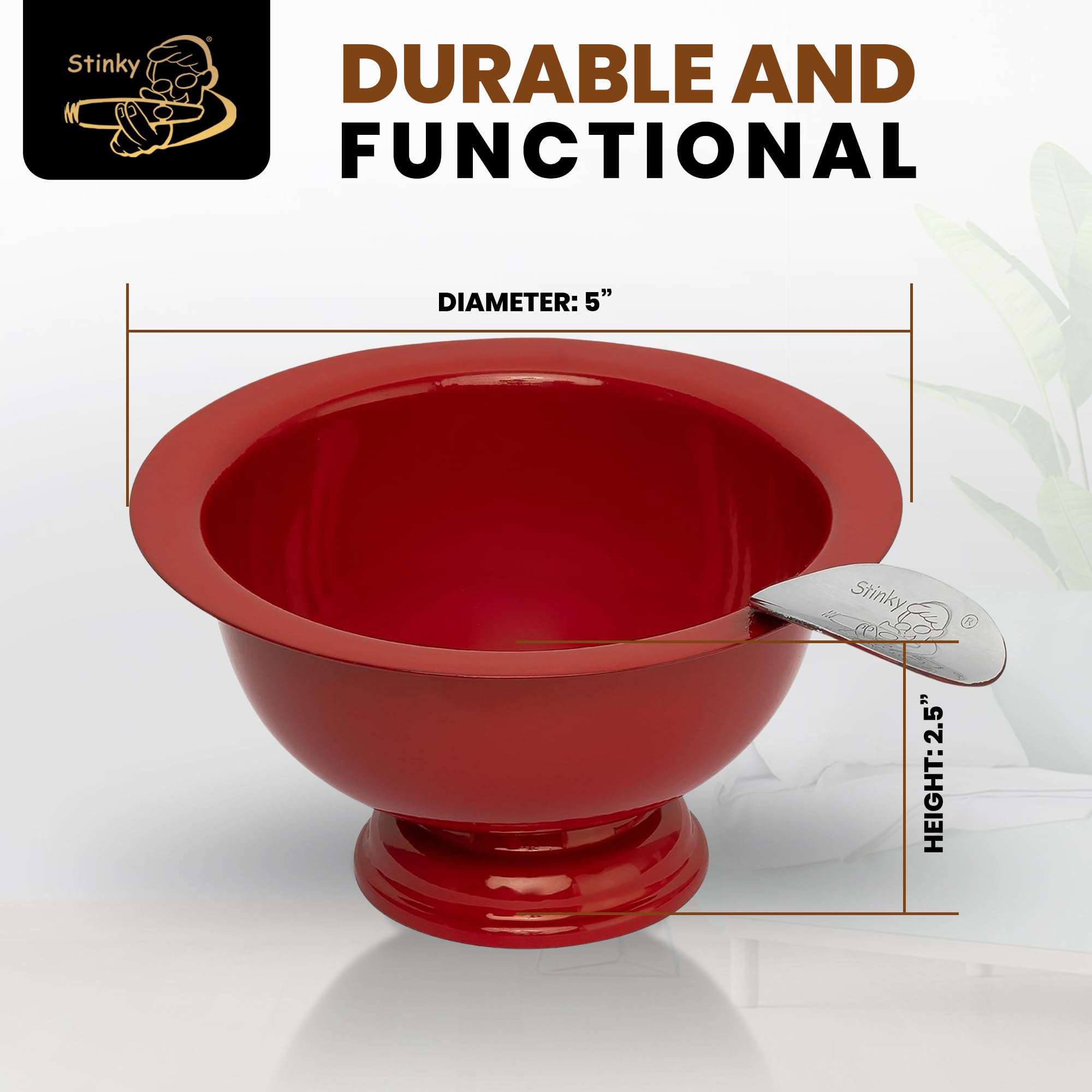 Stinky Cigar Personal Size Ashtray, Matte Red - Compact, Durable Windproof Stainless Steel Design with 1 Stirrup, Deep Bowl, Heat Resistant & Easy to Clean - Perfect Solo Smoker's Companion 6