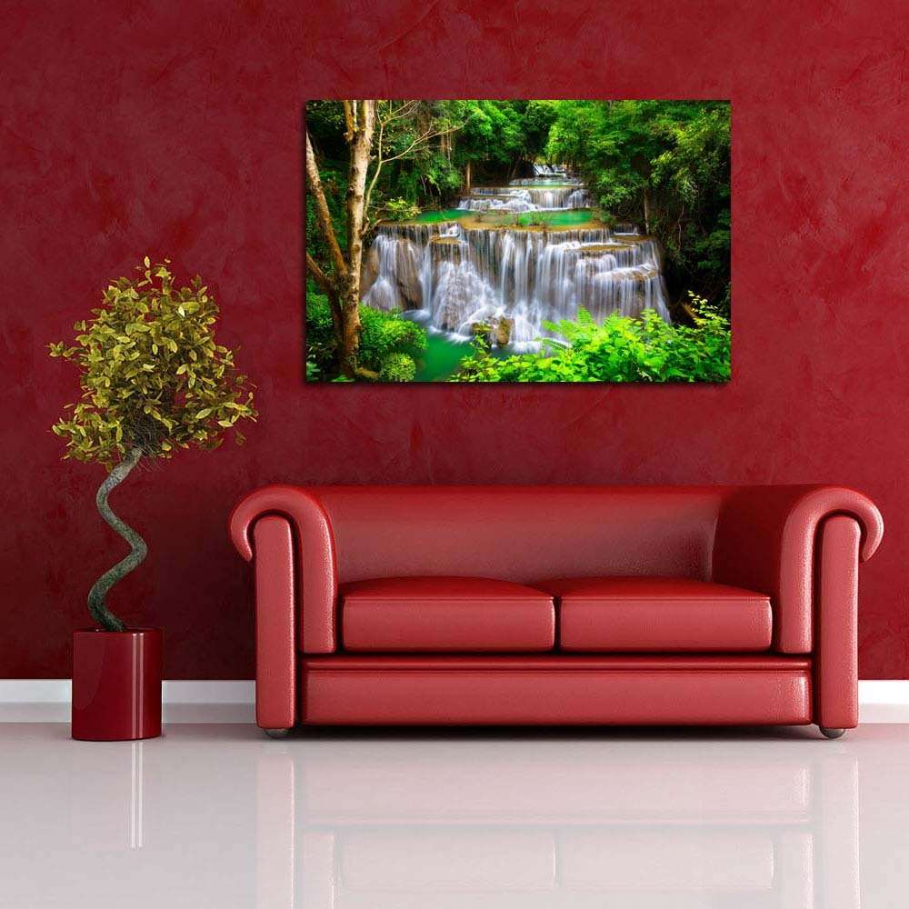 Pitaara Box Huay Mae Kamin Thailand Waterfall in Kanjana-buri MDF Frame Canvas Painting, Multicolour, 21 x 14 Inch 6