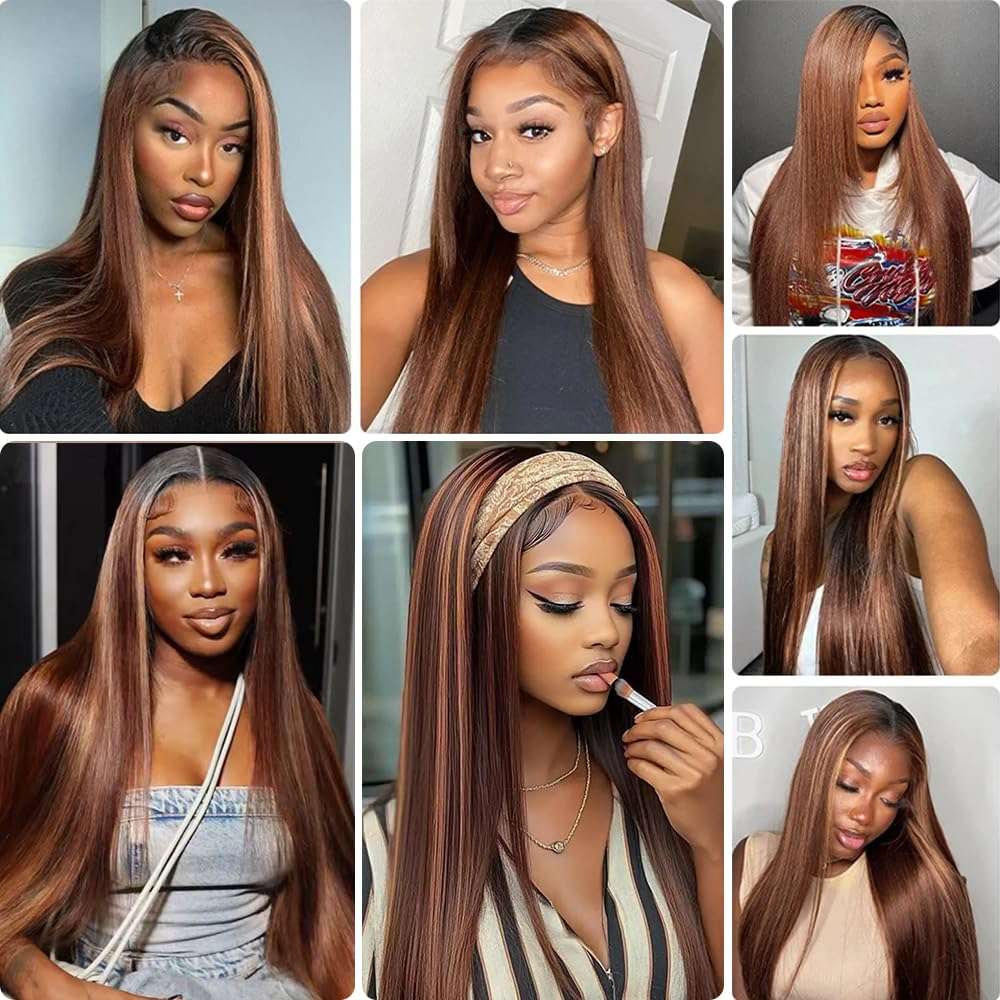 Freiuoke Brown Bundle Color 30 Bundles Human Hair Extensions Brazilian Virgin Hair 3 Bundles 26 28 30 Inch P4/30 Straight Human Hair Weave 3