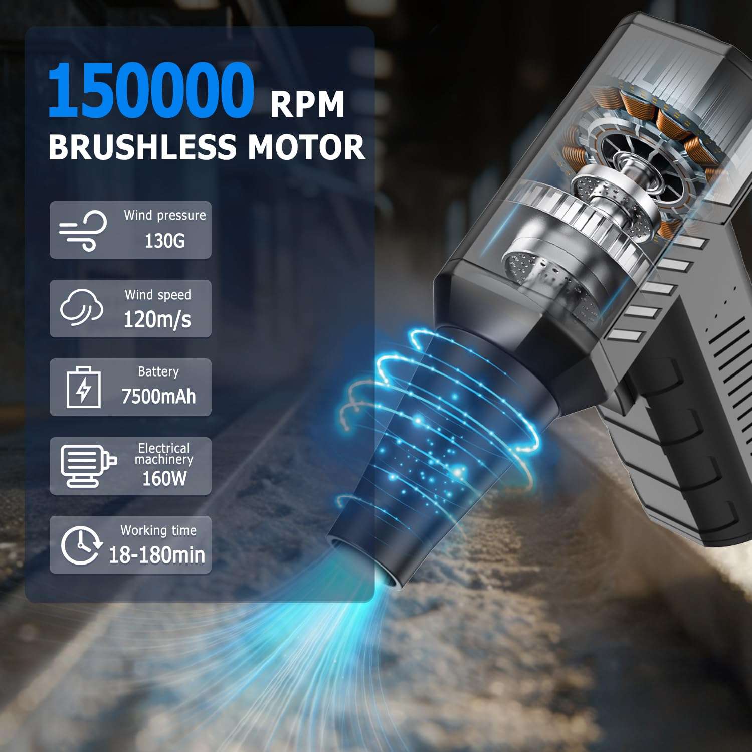 CAGIWIRU Compressed Air Duster -Mini Blower Turbo Fan,150000RPM Cordless Electric air Duster for Keyboard PC Cleaning,No Canned,Jet Dry Blower Air Blower for Home and Car 2