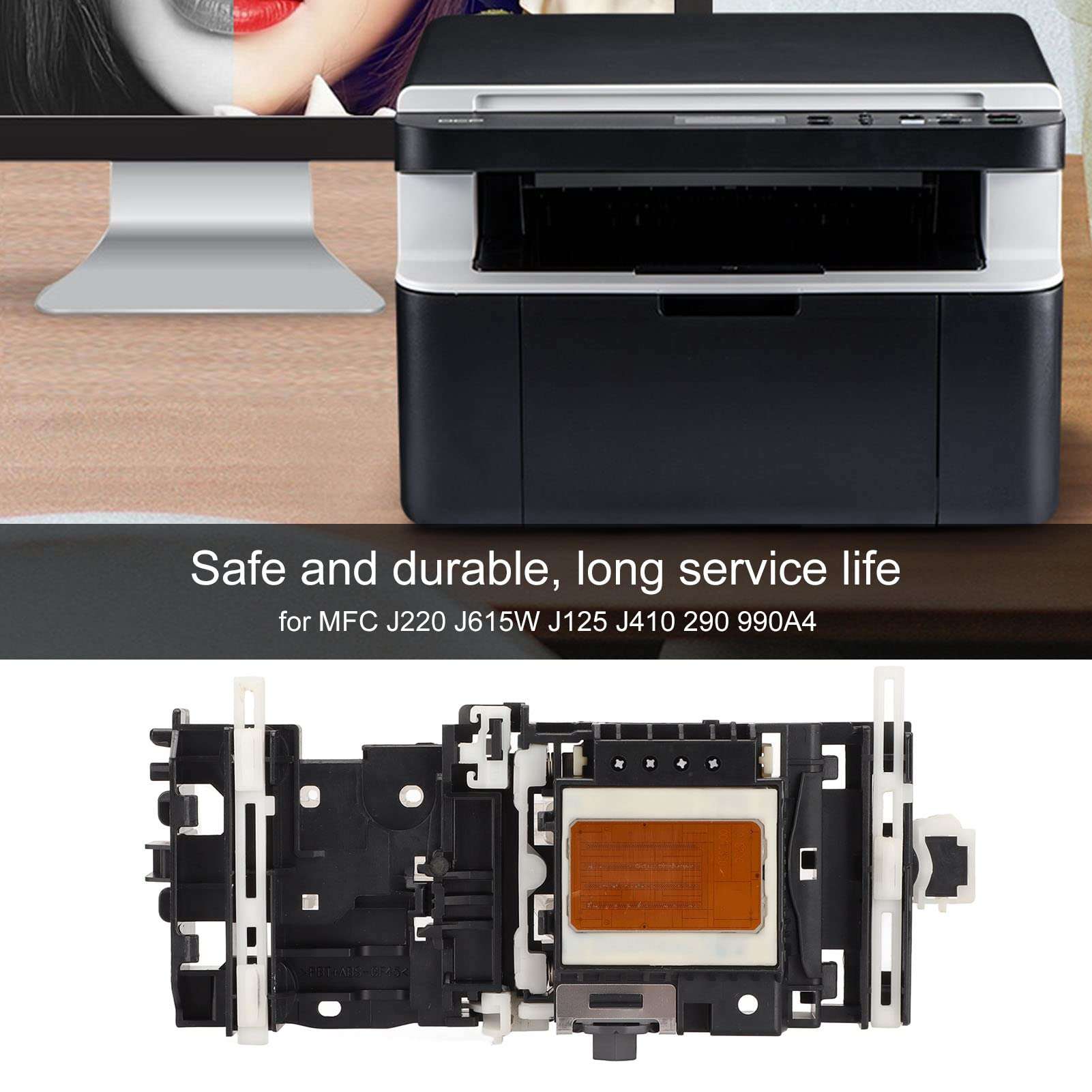 Printer Head, Exquisite Workmanship Printhead Safe Durable Small Easy Install Replacement for MFC J220 J615W for J125 J410 290 990A4 4
