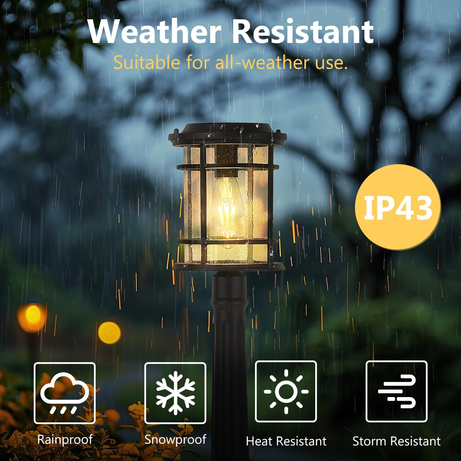 Emliviar Solar Pathway Lights Outdoor, Dusk to Dawn Walkway Light with Remote Control, Pole Light with Seeded Glass in Black Finish, LED Bulb Included, XE229PL-SL BK 4