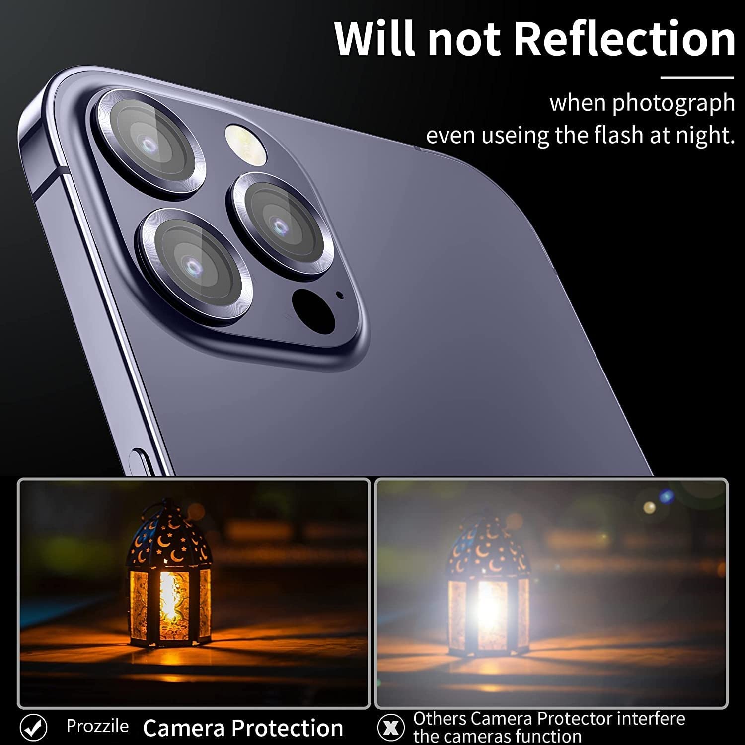 MobileZon Compatible for iPhone 14 Pro Max / 14 Pro Camera Lens Protector Tempered Glass Alloy Metal Rings Protection (Deep Purple) 3