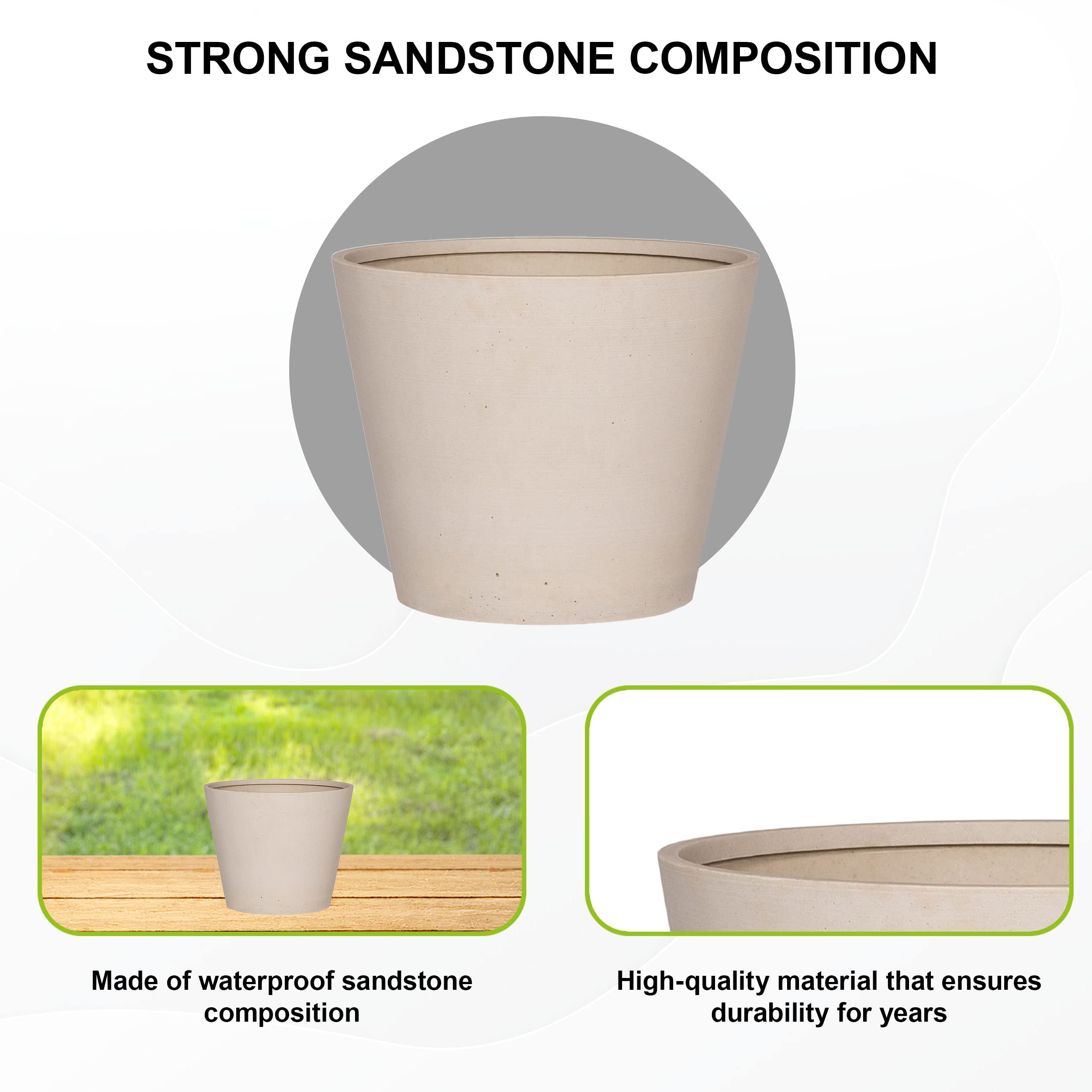 Pottery Pots Bucket Small Sandstone Indoor Outdoor Modern Thin Planter, 15.8 Inch Tall, Natural White 5