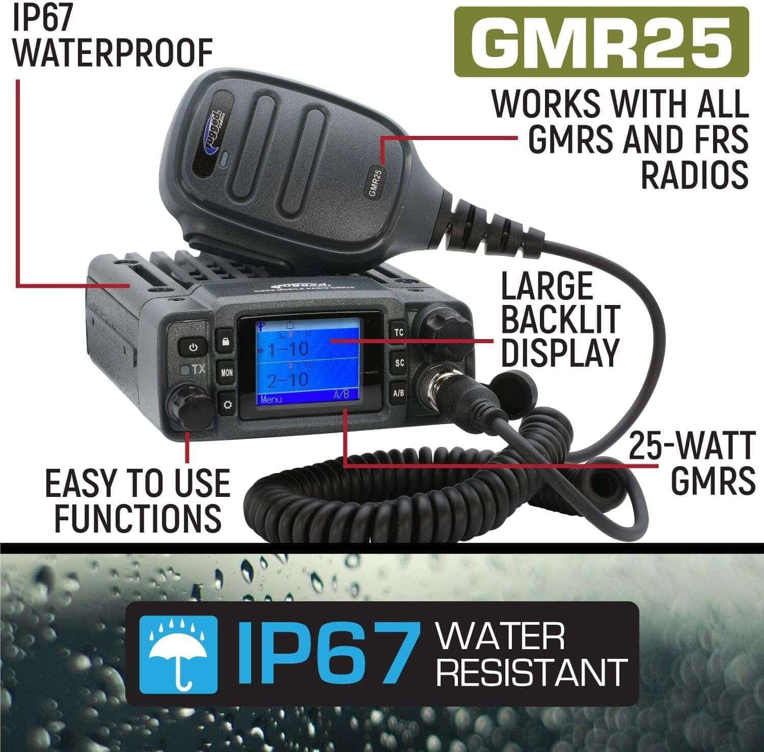 Rugged Radios GMRS 25 Watt Waterproof Two Way Mobile Radio Only for Overlanding Off Road Farming 2