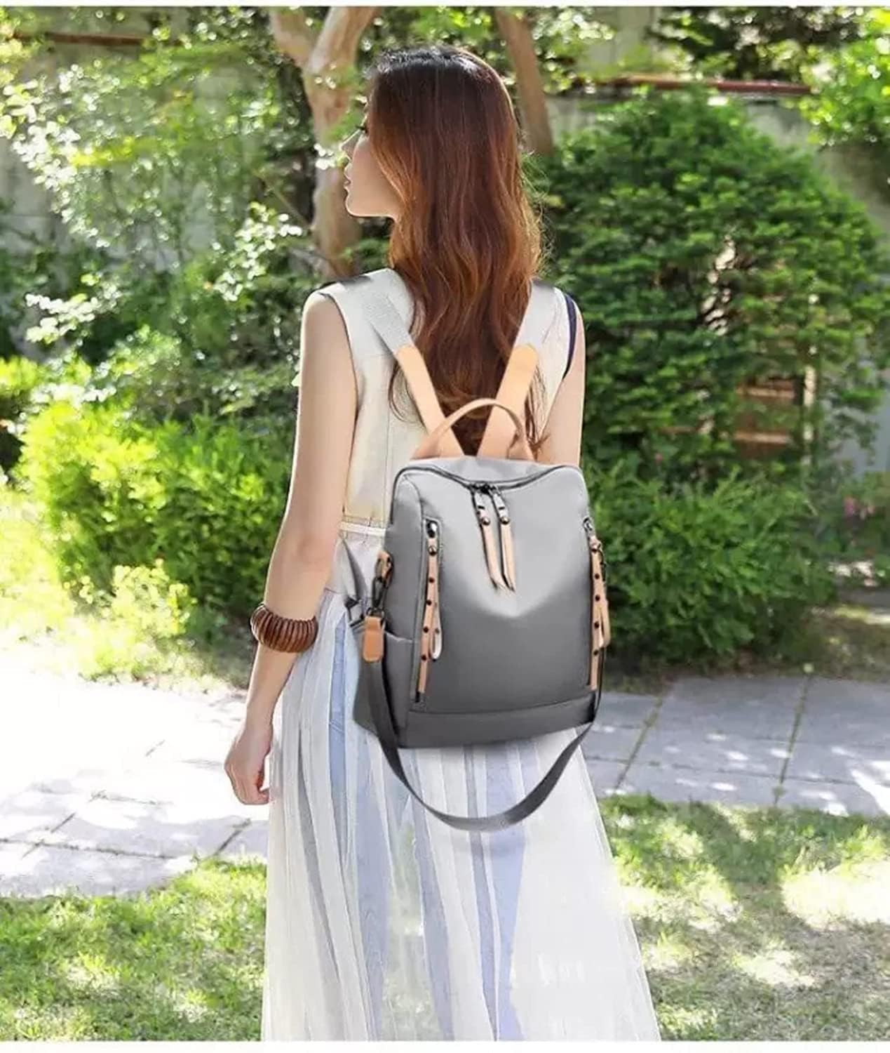 NeelWear Women's PU Leather High Storage Backpack Waterproof Stylish Antitheft Travelling Handbag Shoulder Bag (Grey) 4