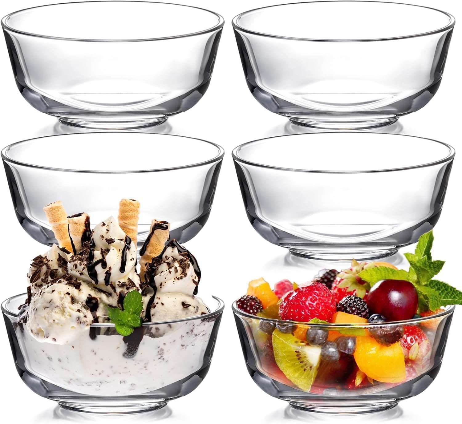 WRINGO Glass Bowl for Kitchen Prep, Dessert, Dips, and Candy Dishes, Cake, Snack Bowl Set of 6 Or Nut Bowl, and Microwave Safe Clear Glass Bowls for Mixing, Storing Size 4.5 Inch 1