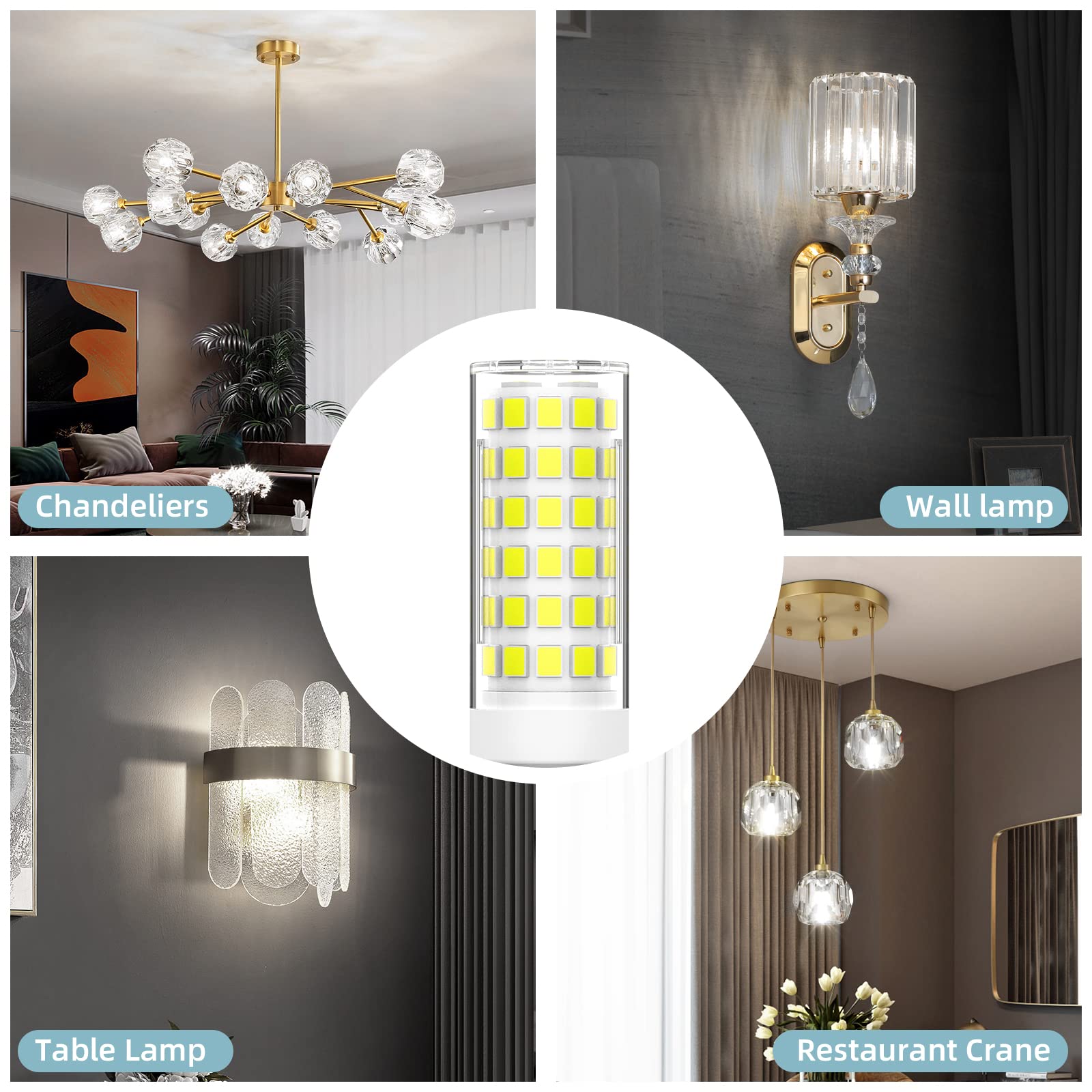 BAJCR G9 Led Light Bulbs, 4.5W, 60W Halogen Equivalent, 480LM,CRI80+, White 6500K, G9 Base, G9 Bulbs for Chandelier, Wall Sconce,Dimmable, Pack of 6 4