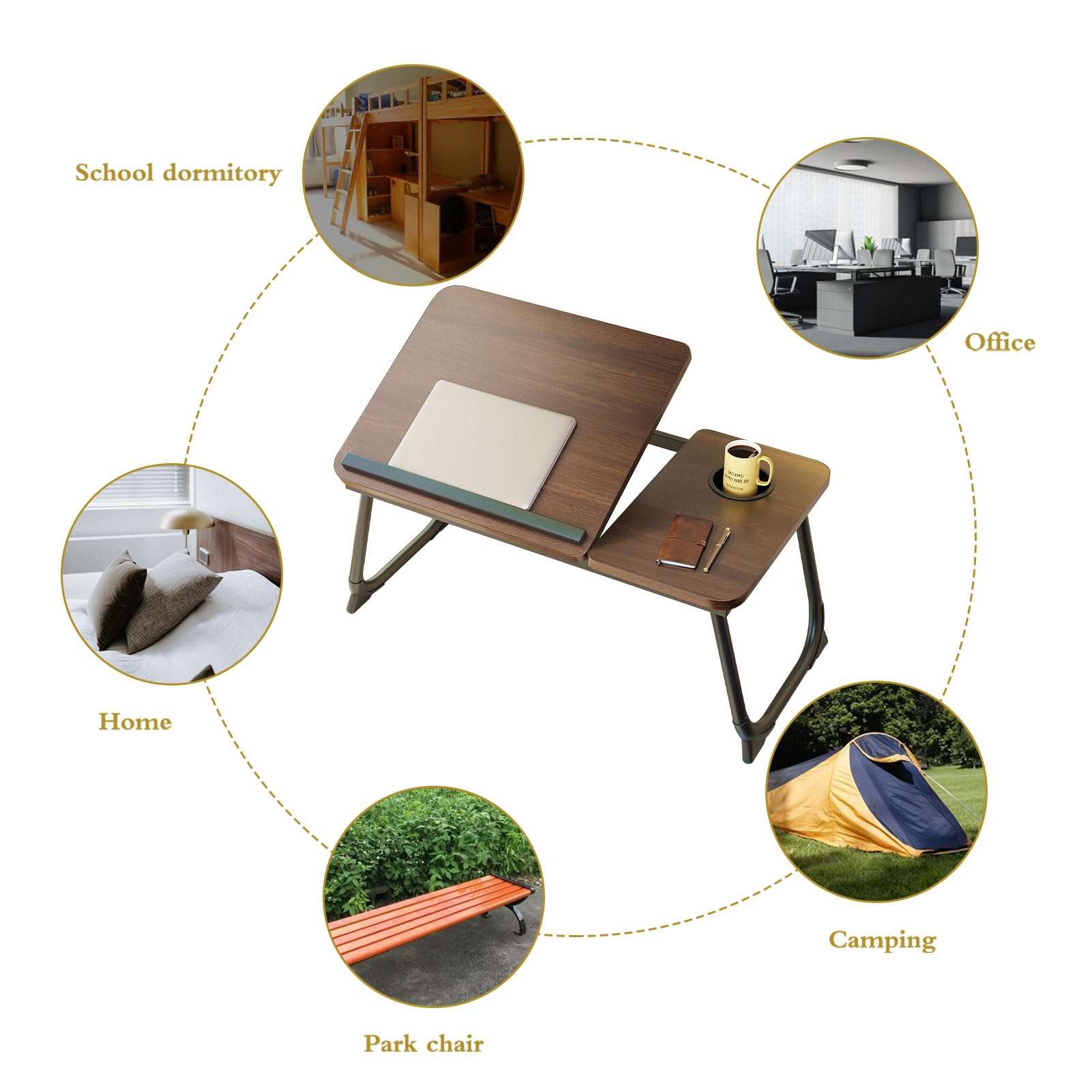 YPRNM Bed Desk for Laptop, Foldable Laptop Table for Bed and Sofa, Bed Trays for Eating and Laptops with Cup Holder, 5 Levels of Adjustable Height(Black Walnut) 5
