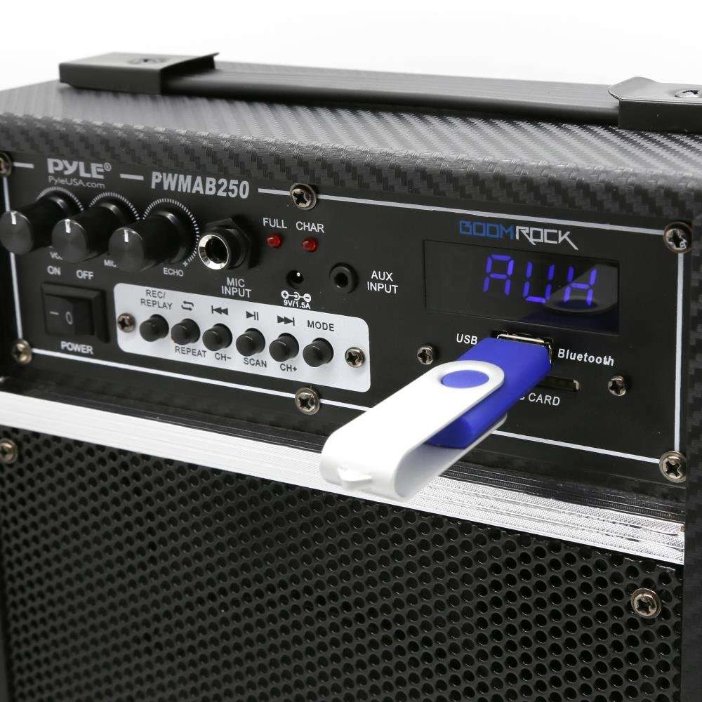 Pyle 300 Watt Outdoor Indoor Wireless Bluetooth Portable PA Speaker 6.5 inch Subwoofer Sound System with USB SD Card Reader, Rechargeable Battery, Wired Microphone, FM Radio, Remote - PWMAB250BK 2