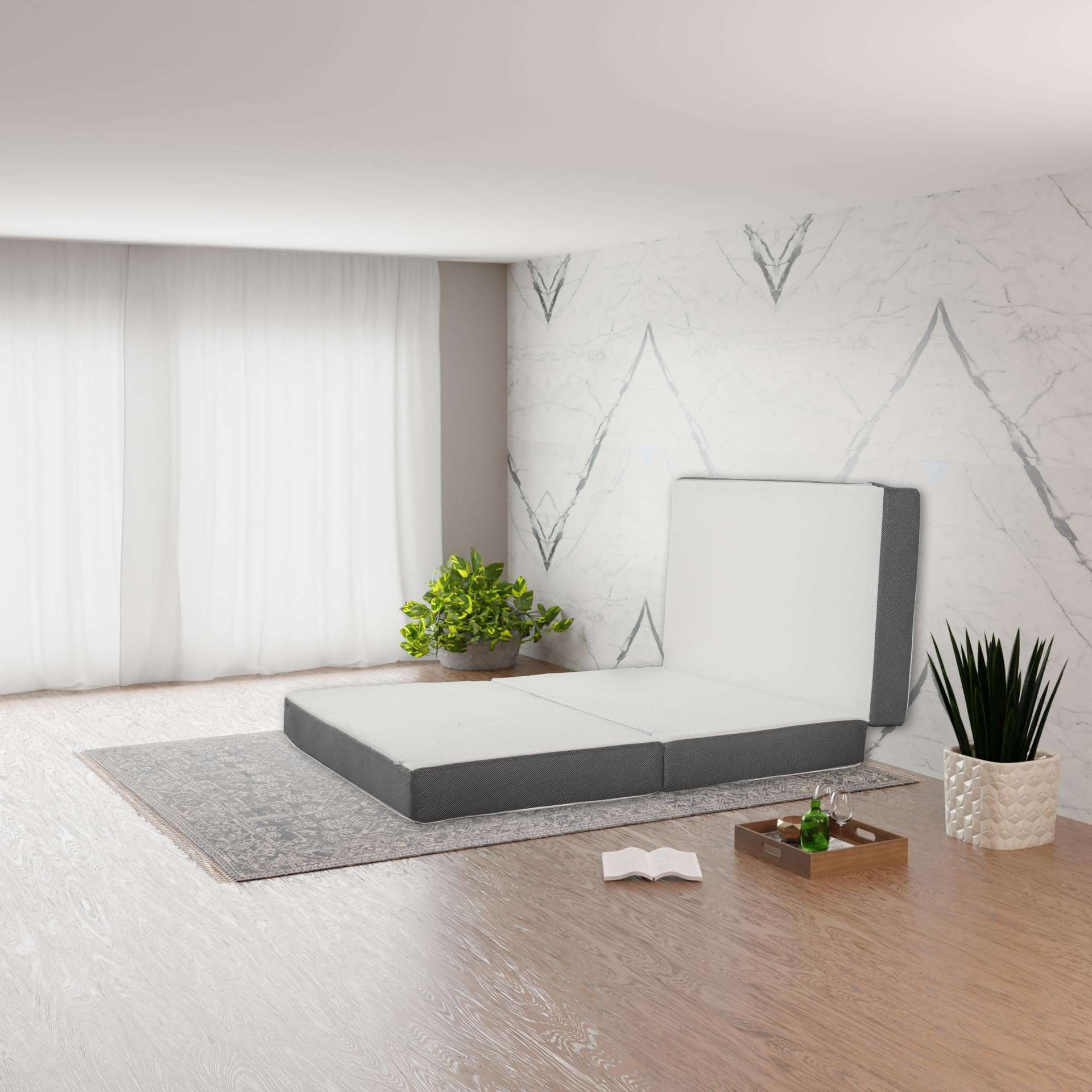 Spinal Sleep, 4-Inch Tri-Folding Gel Memory Foam Portable Floor Mattress, Breathable Mesh, Ultra Soft, Cot Pad, Removable and Washable Cover, Comfortable Support, Queen, White 3